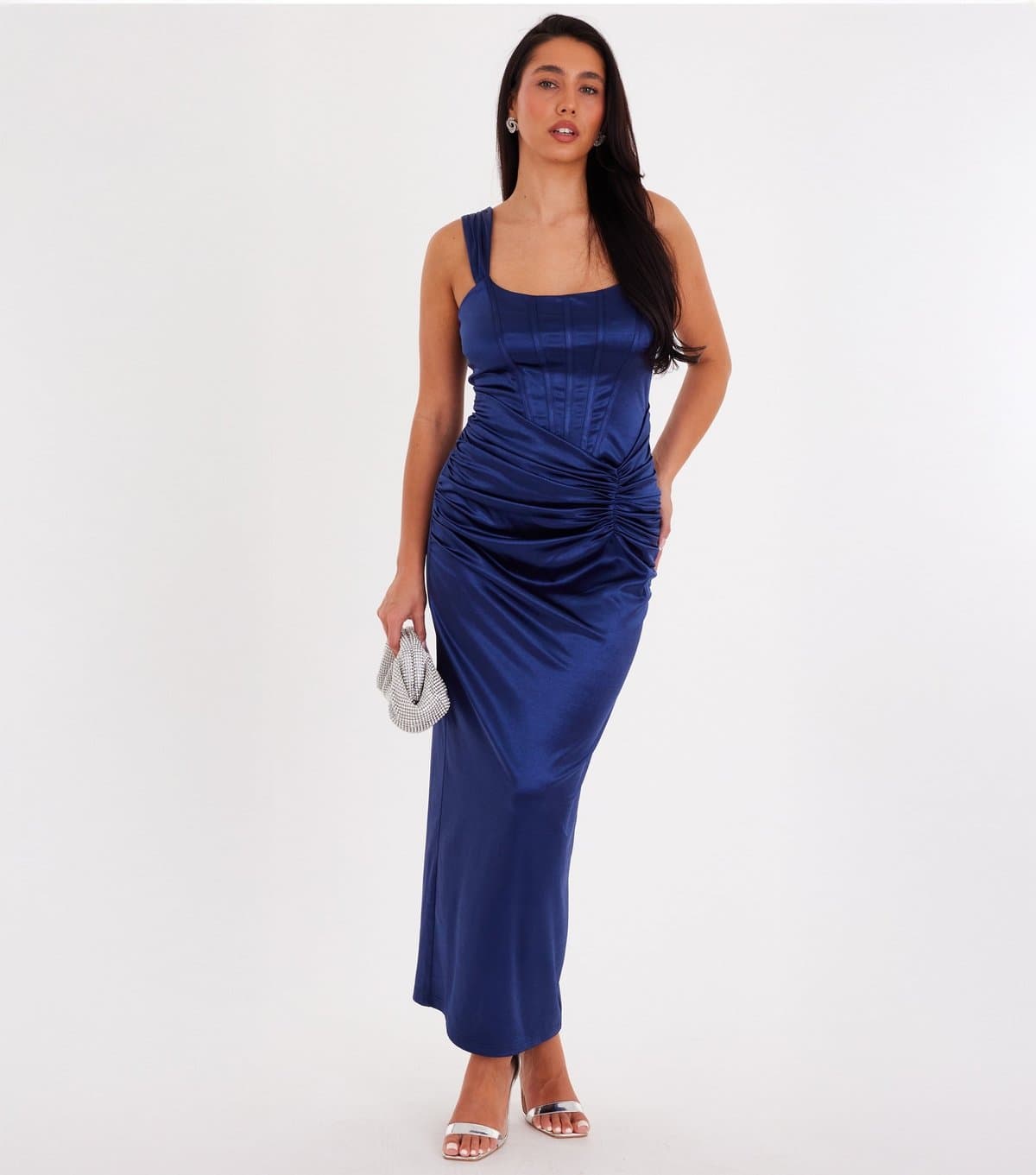 Quiz Women's Navy Satin Corset Midaxi Dress Quiz New Look
