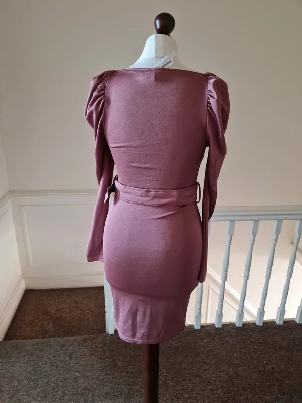 ASOS Bnwt new asos 8 mauve pink square neck cupped bodycon corset belt mini dress Glam party - 1