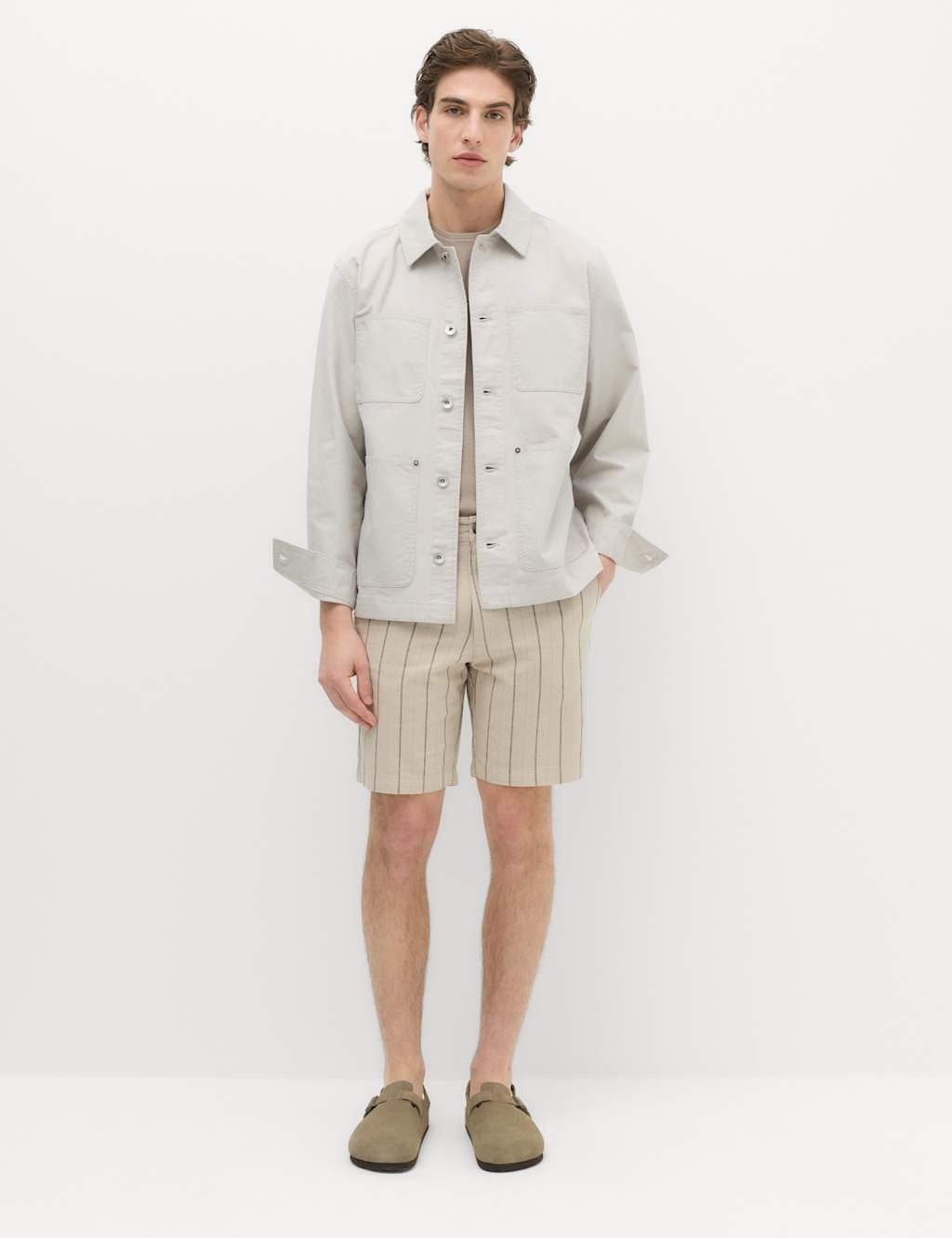 Marks & Spencer M&S Linen Blend Chino Shorts Stone/Khaki