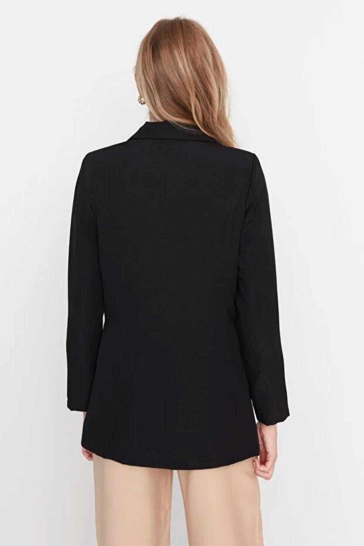 WOVCOR WOVCOR Women's Double-Breasted Tailored Woven Blazer Jacket in Black - 3