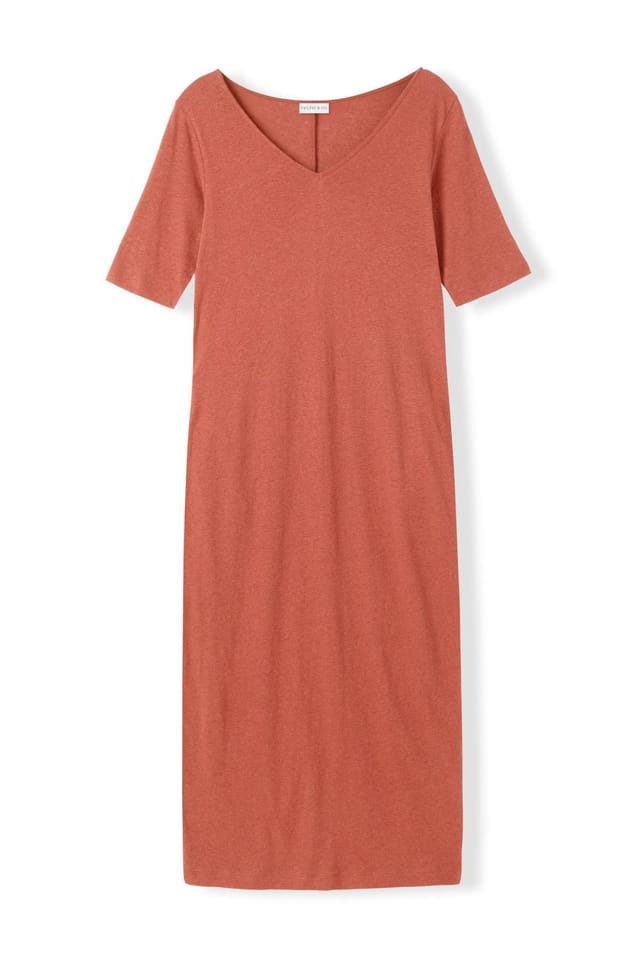 Celtic & Co Celtic & Co Women's Linen Blend V-Neck Midi Dress in Light Red - 2