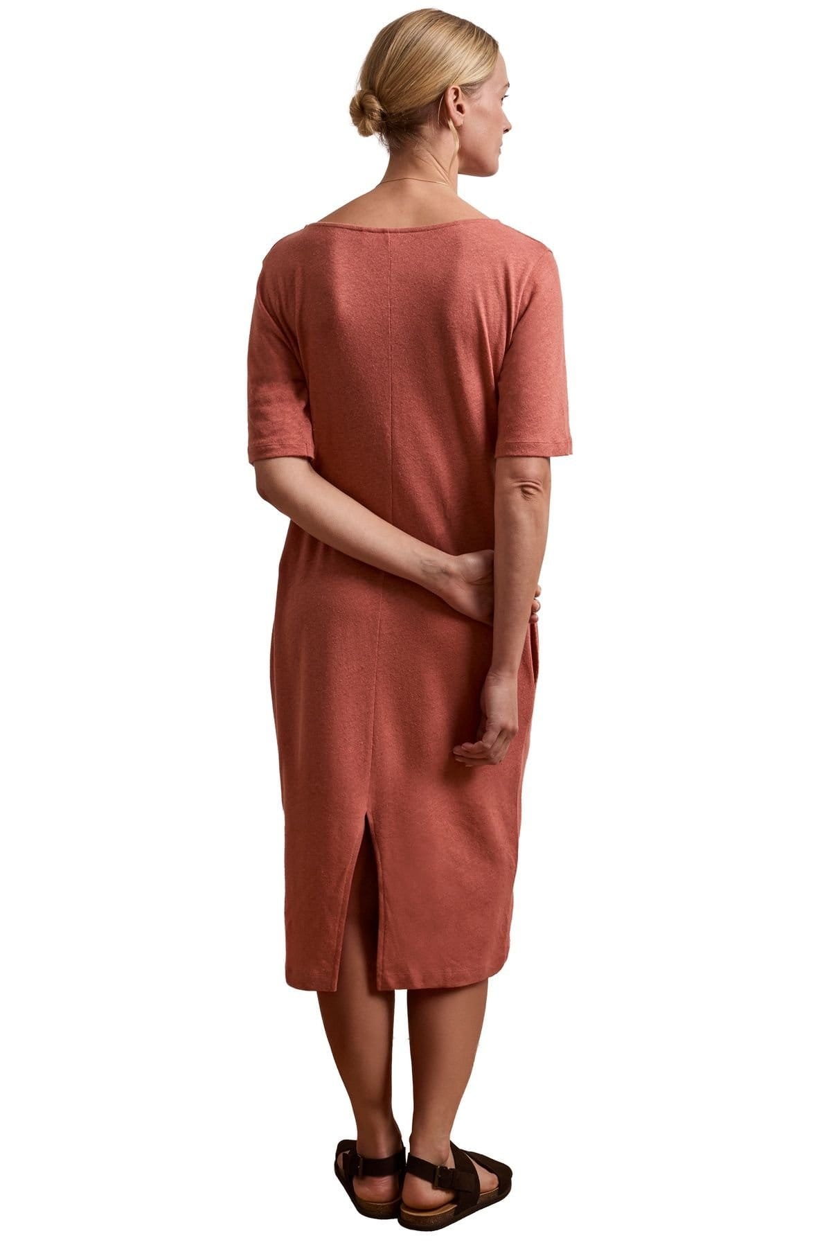 Celtic & Co Celtic & Co Women's Linen Blend V-Neck Midi Dress in Light Red - 4