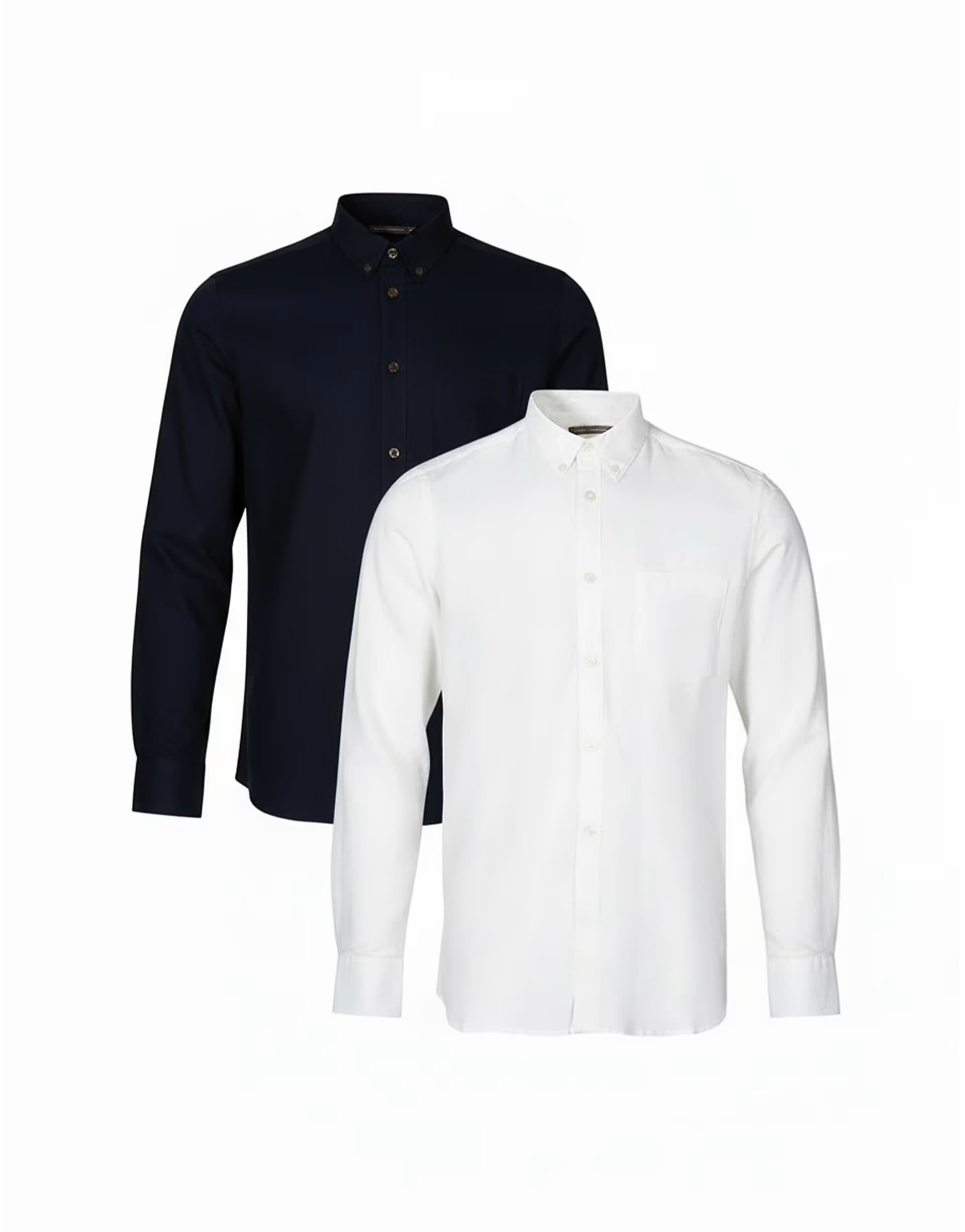 ASOS French Connection 2 pack linen blend long sleeve chest pocket shirt in navy