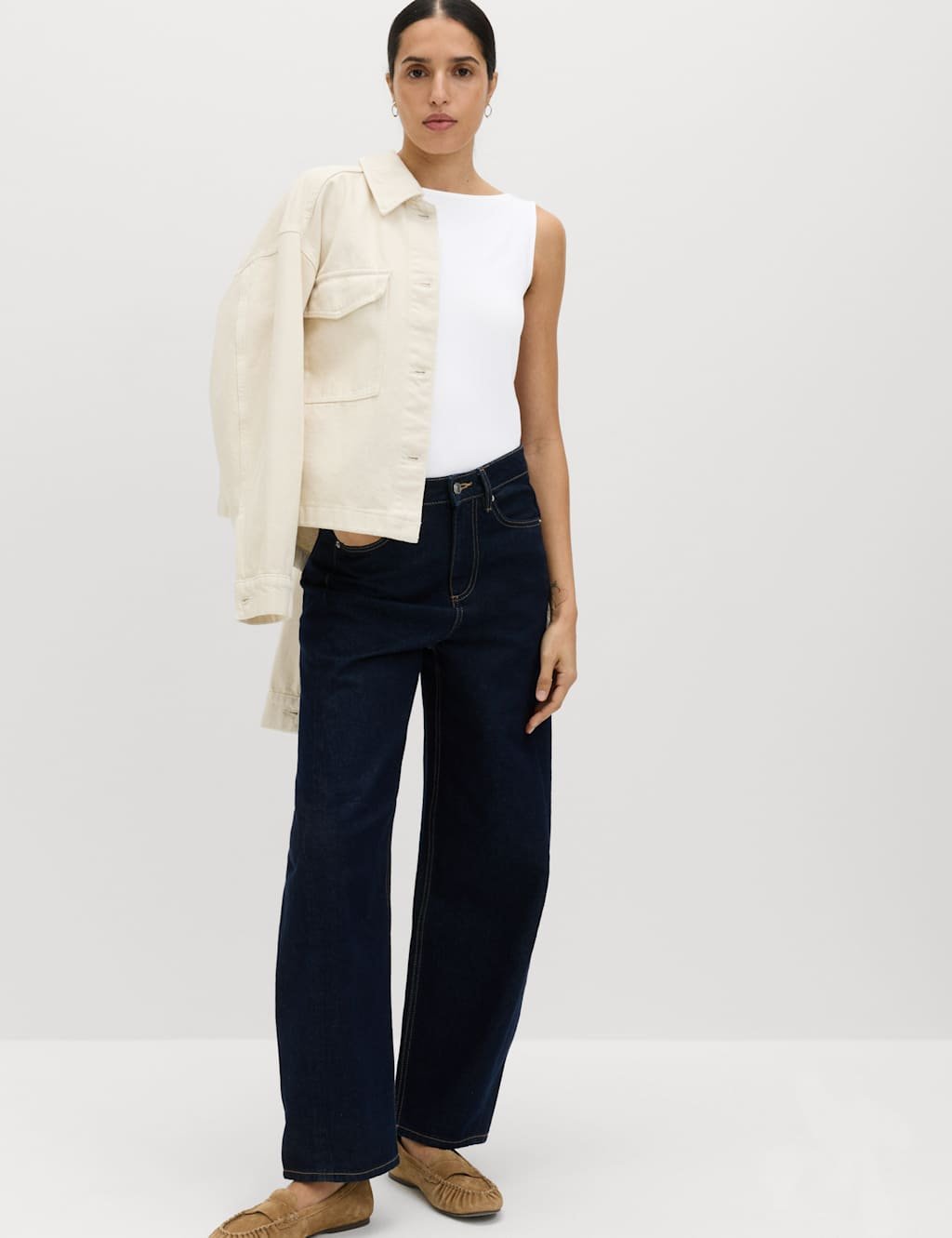 Marks & Spencer M&S Cotton Rich Slash Neck Slim Fit Vest Soft White - 2