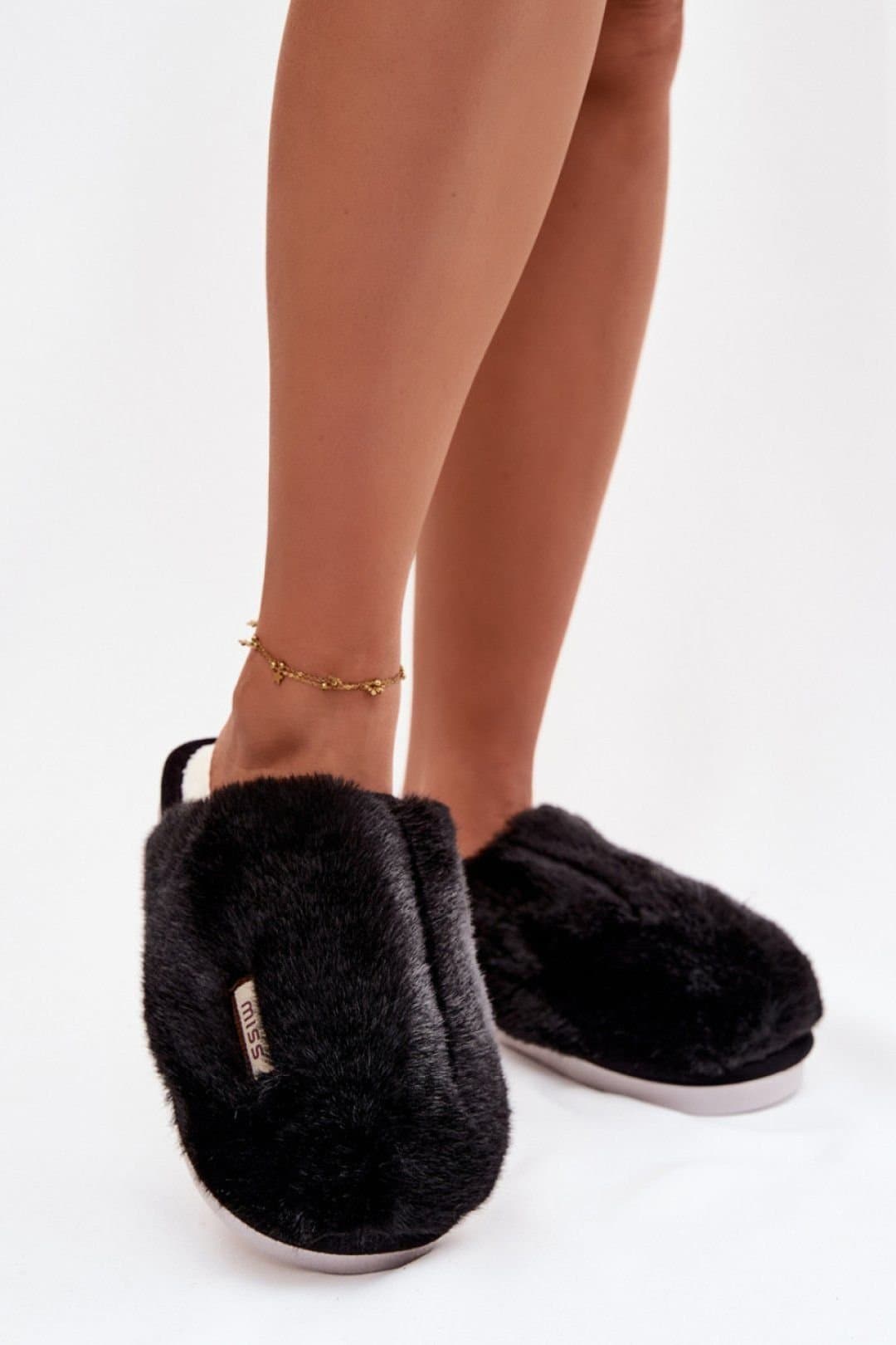 Love Lace Love Lace Women's Fur Lined Rubber Sole Slippers for Warm Home Comfort Everyday in Black