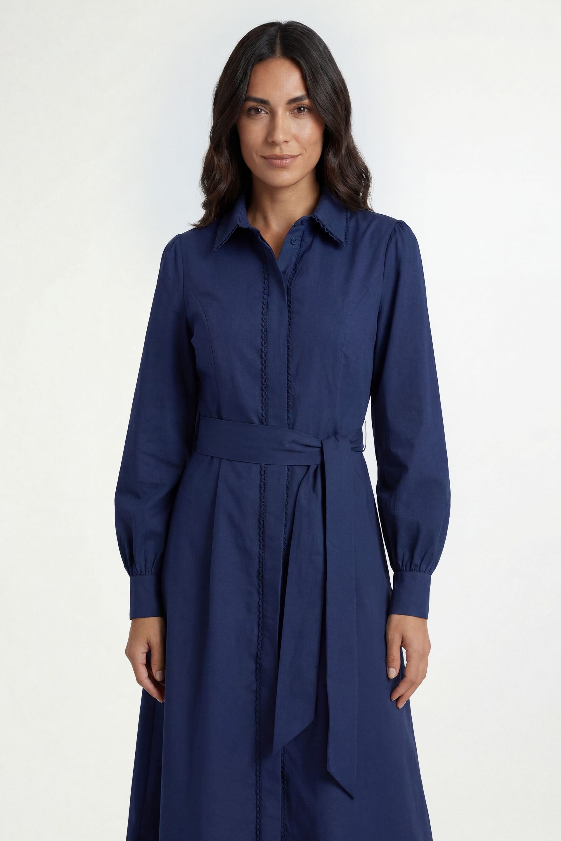 Wallis Wallis Women's Cotton Lace Detail Shirt Dress in Navy - 4