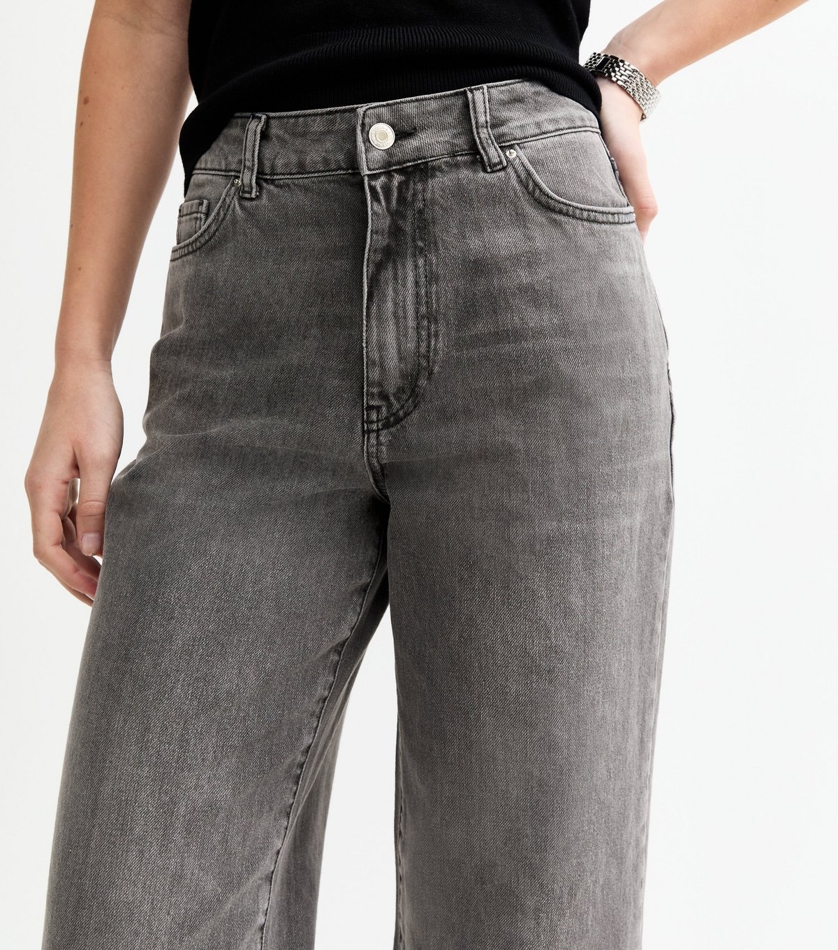 New Look Women's Washed Grey Adalae High-Waist Wide Leg Jeans New Look - 4