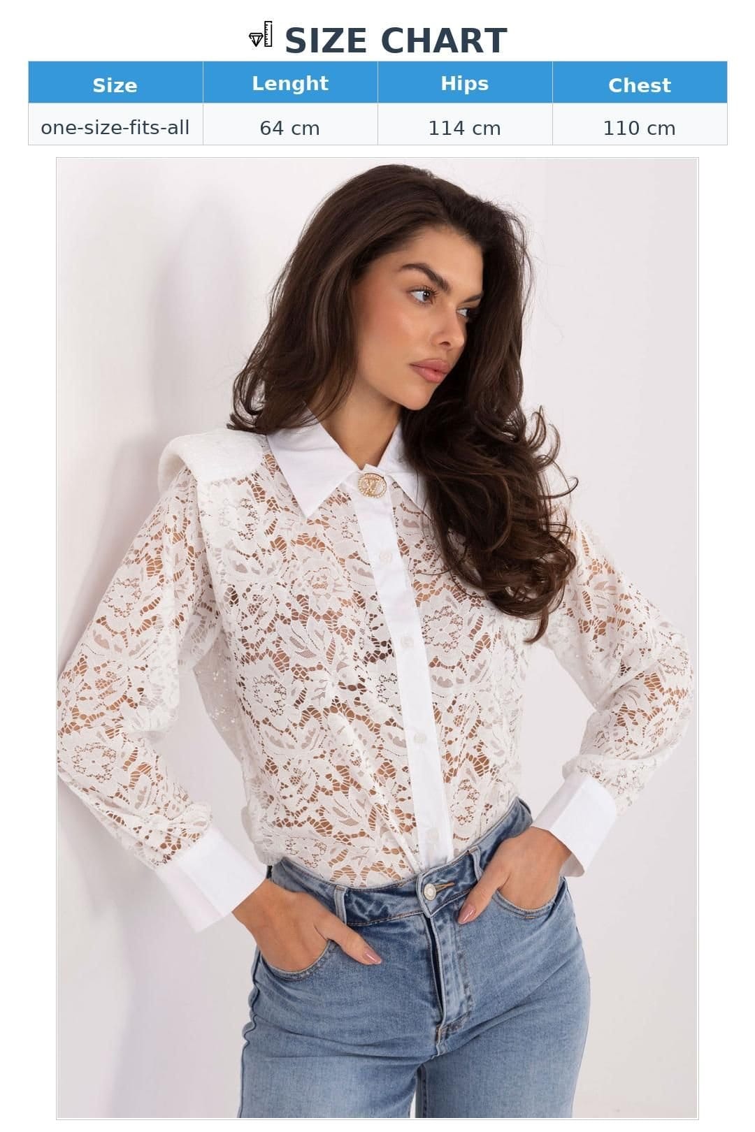 Love Lace Love Lace Women's Elegant Lace Long Sleeve Shirt with Brooch in White - 4