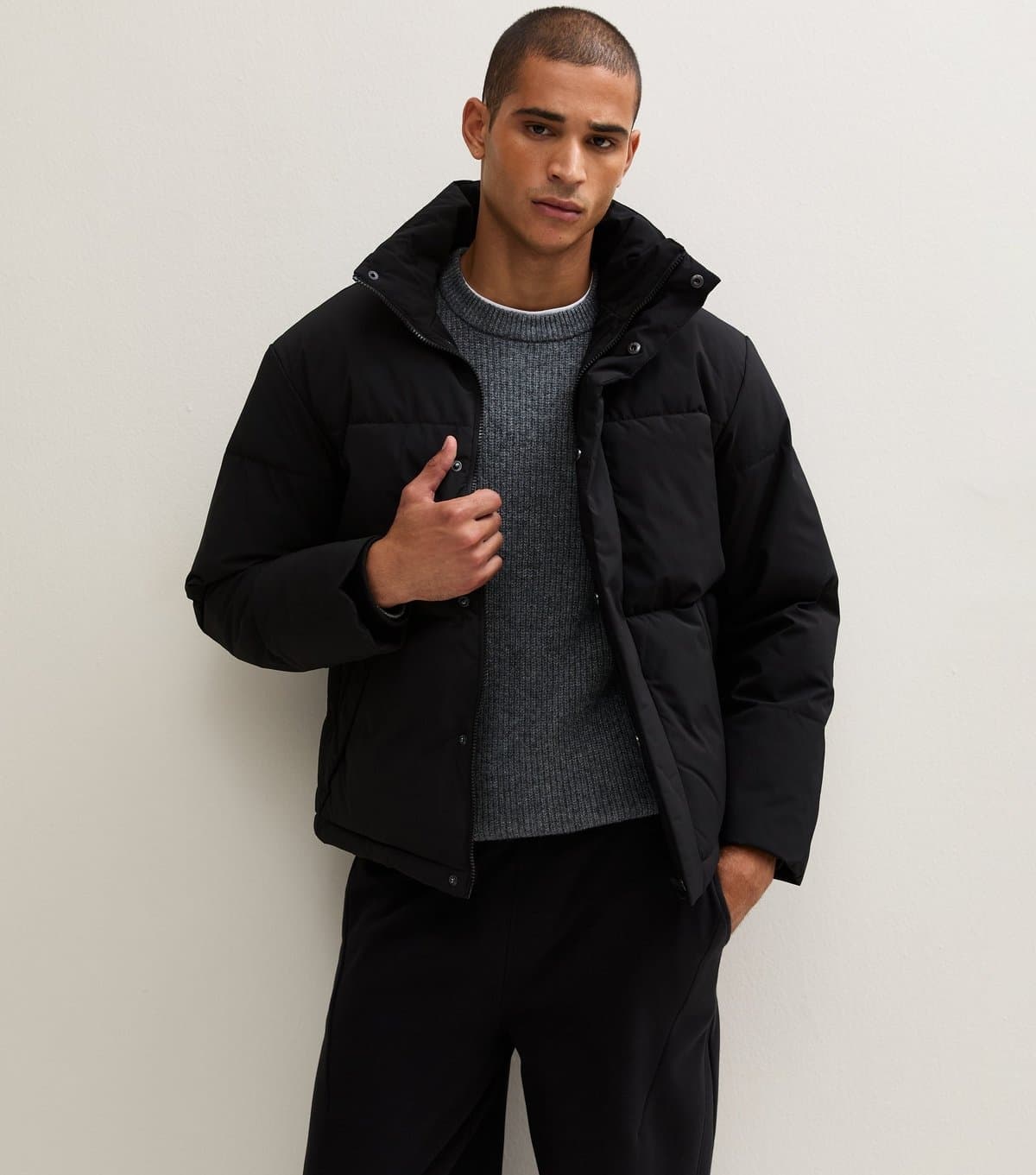 jack & jones Men's Black Funnel Neck Padded Jacket Jack & Jones New Look