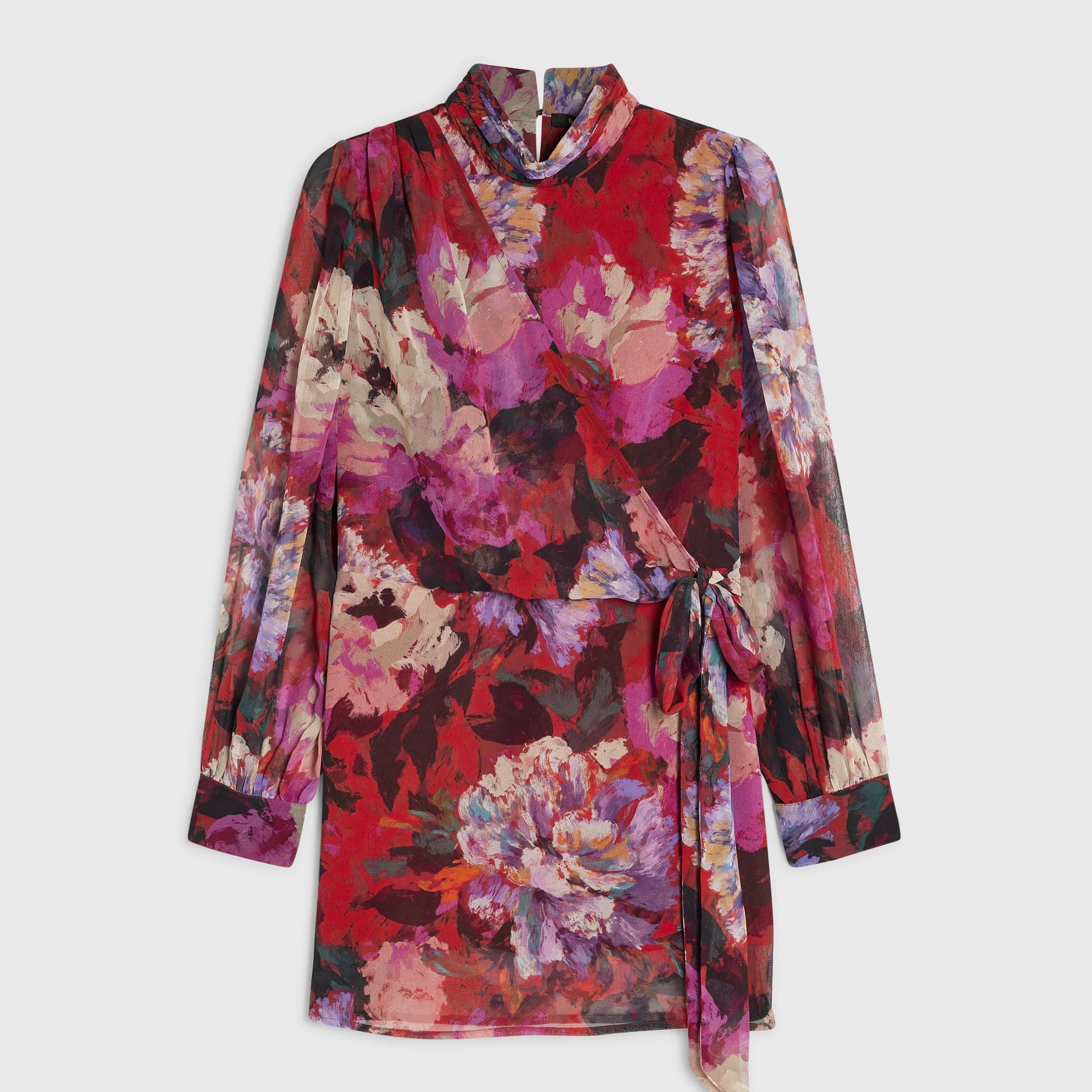 River Island River Island Womens Petite Red Floral Drape Tie Side Mini Dress