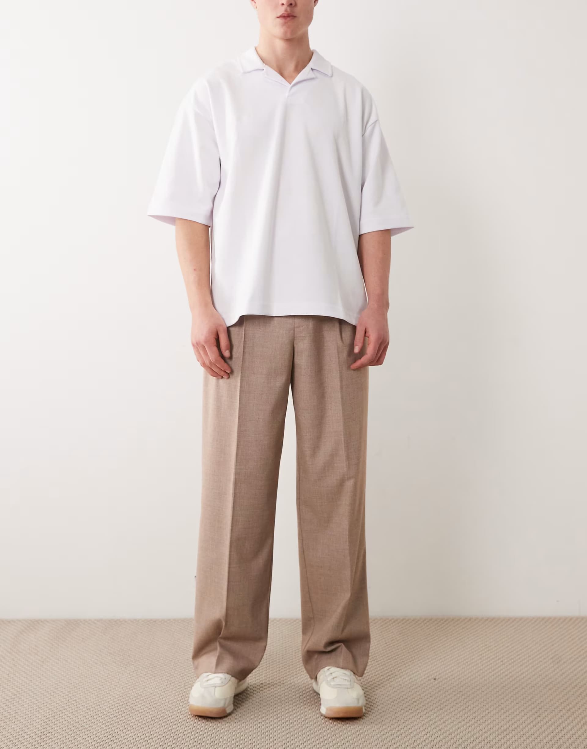 ASOS ASOS DESIGN smart wide pleated trousers in beige melange