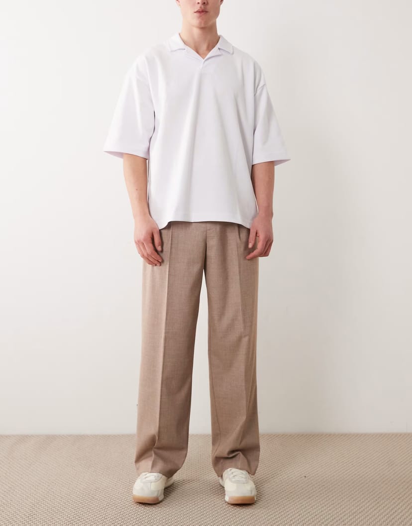 ASOS ASOS DESIGN smart wide pleated trousers in beige melange - 1