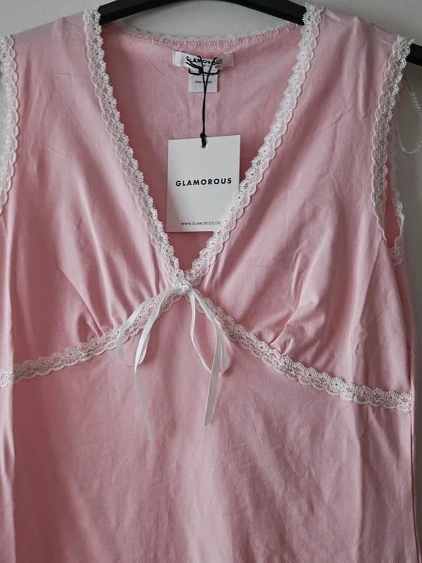 ASOS Glamorous ASOS Mini Dress Baby Pink Lace Bow Size 12