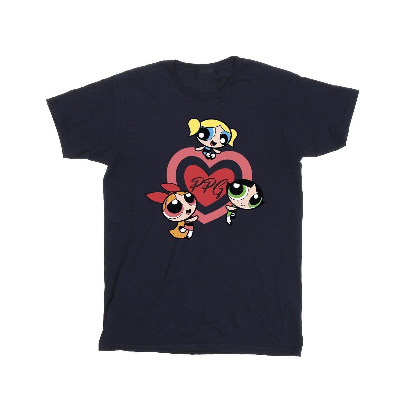 Powerpuff Girls Powerpuff Girls Men's Double Heart Cotton T-Shirt in Navy