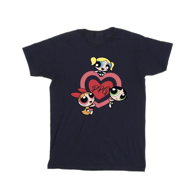 Powerpuff Girls Powerpuff Girls Men's Double Heart Cotton T-Shirt in Navy - 1
