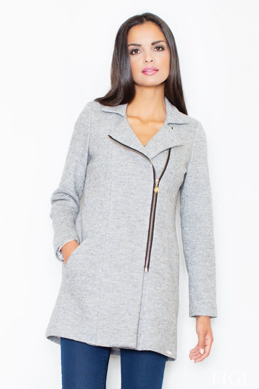 Love Lace Love Lace Women's Side Gold Zipper Fitted Short Coat in Grey