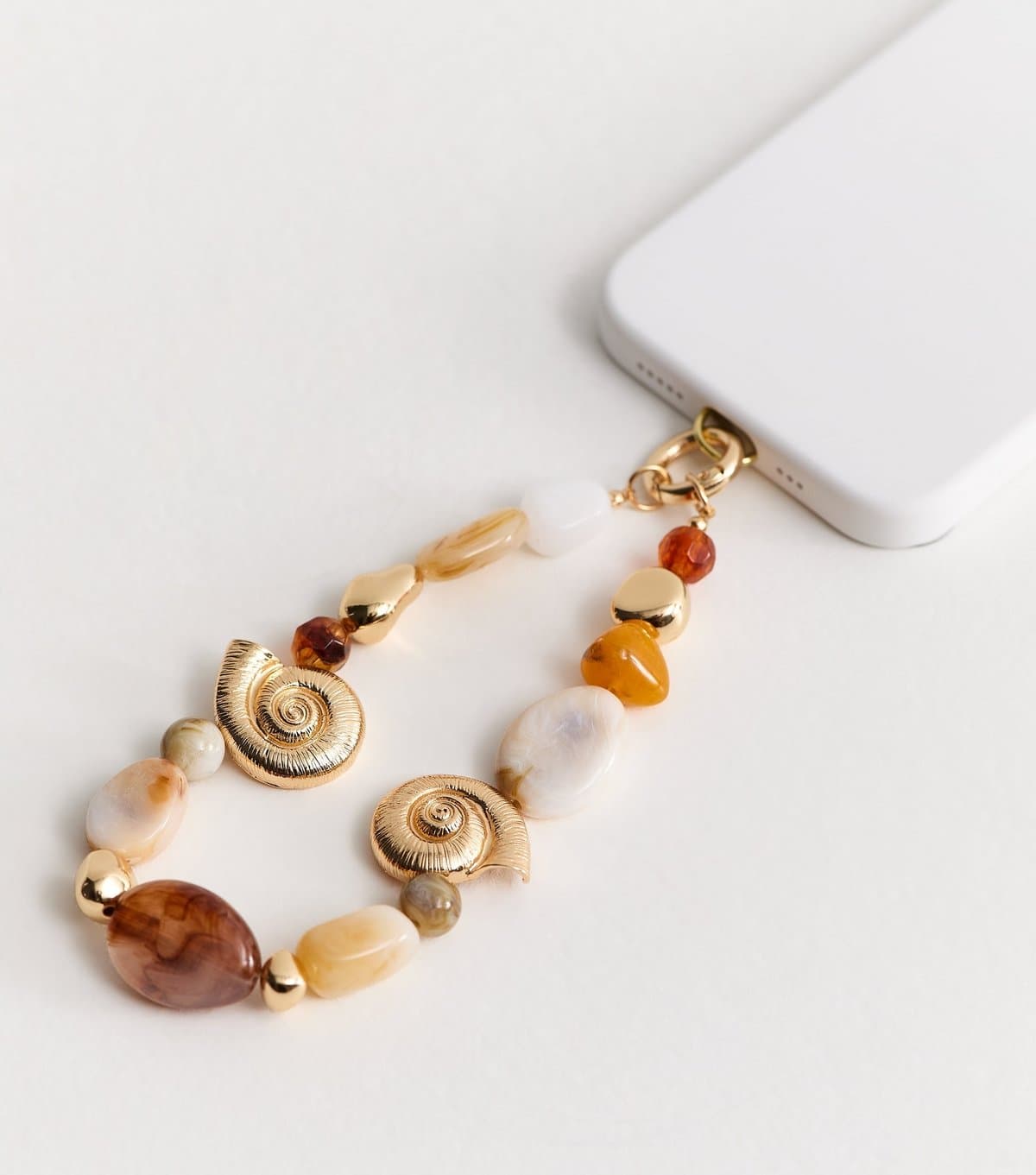 New Look Brown Beaded Shell Detail Phone Charm New Look