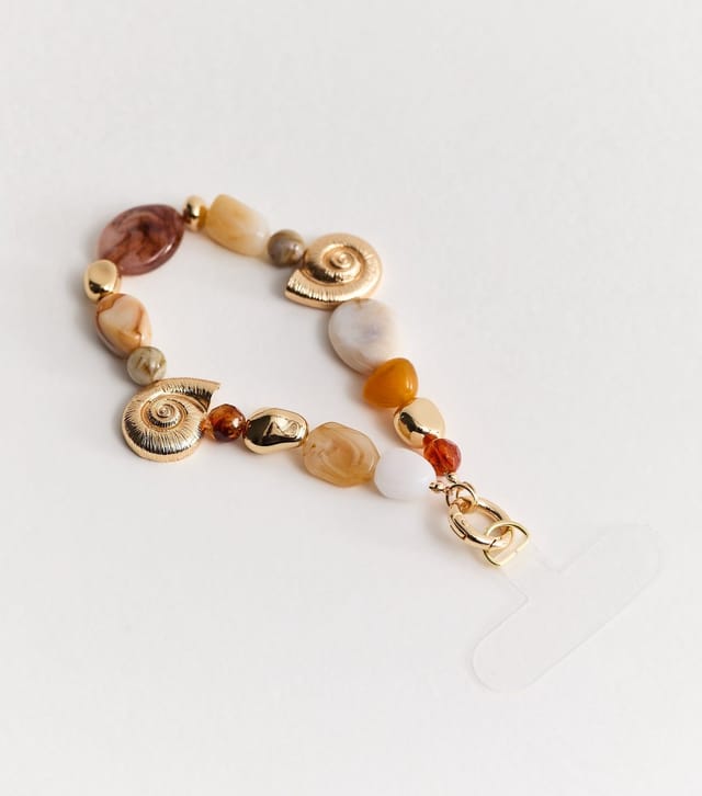 New Look Brown Beaded Shell Detail Phone Charm New Look - 2