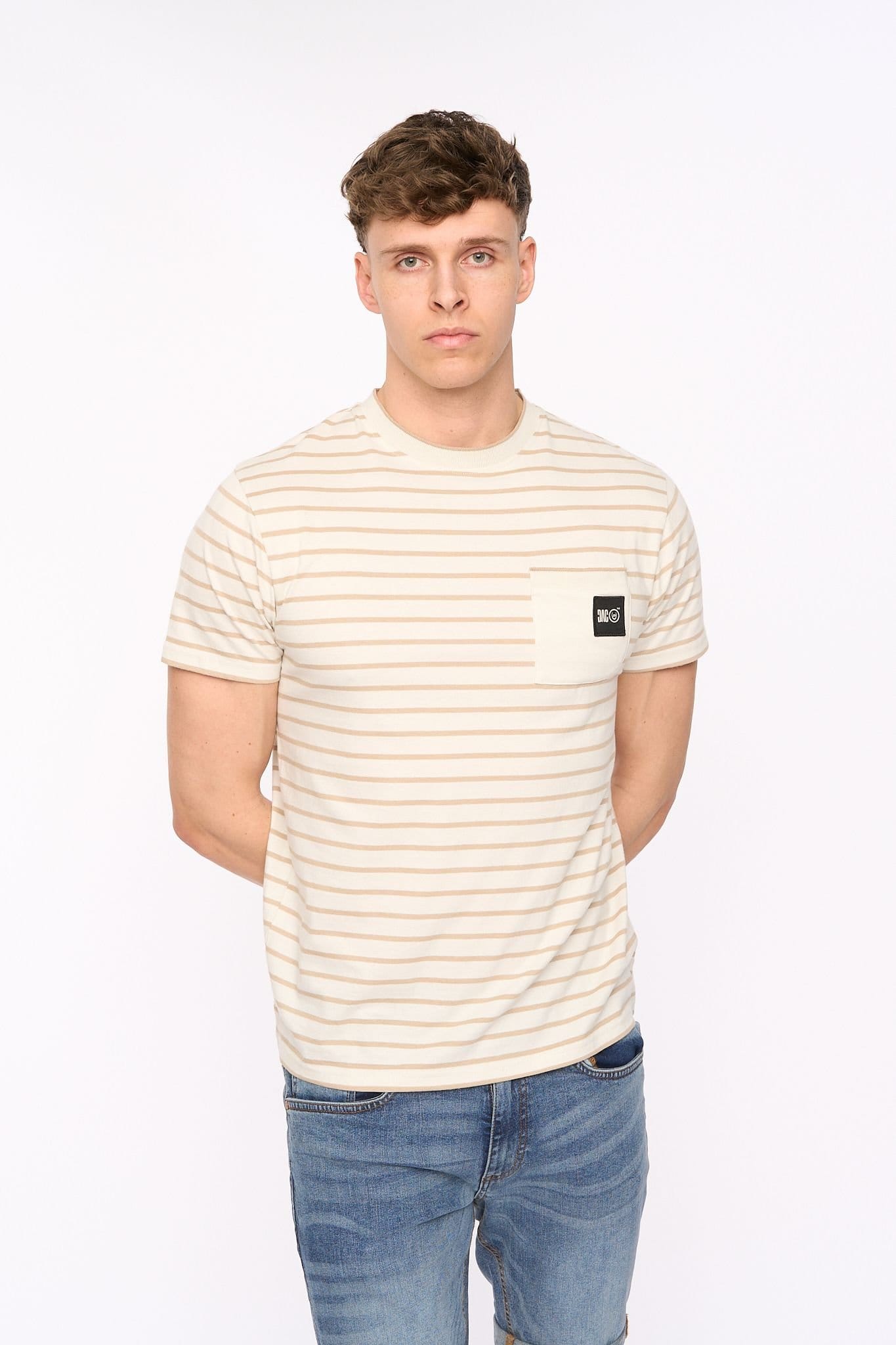 Duck&Cover Light Stone Striped Cotton T-Shirt with Chest Pocket