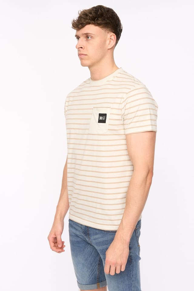 Duck&Cover Duck&Cover Men's Danversity Striped Cotton T-Shirt with Chest Pocket in Light Stone - 2