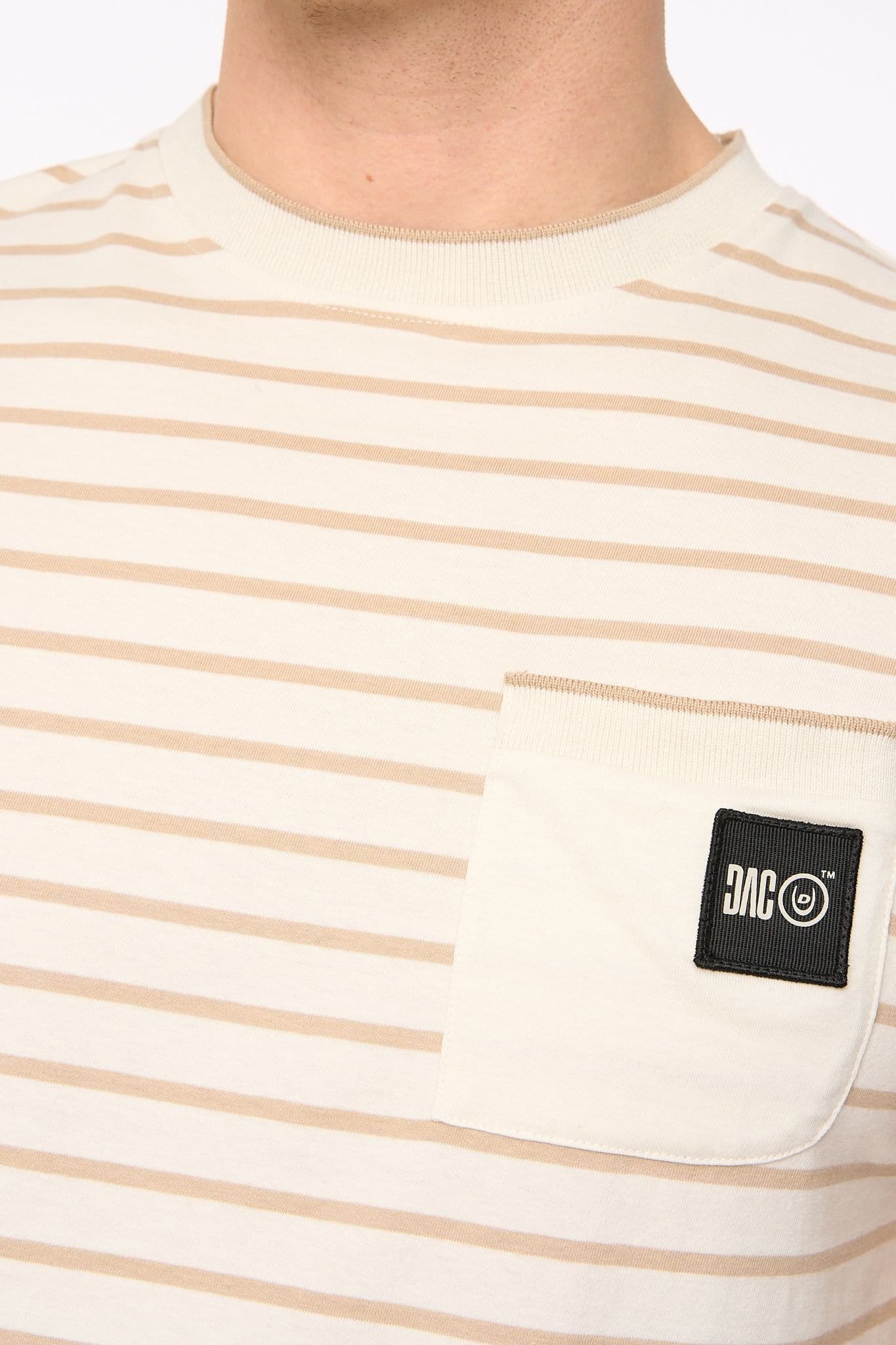Duck&Cover Duck&Cover Men's Danversity Striped Cotton T-Shirt with Chest Pocket in Light Stone - 4