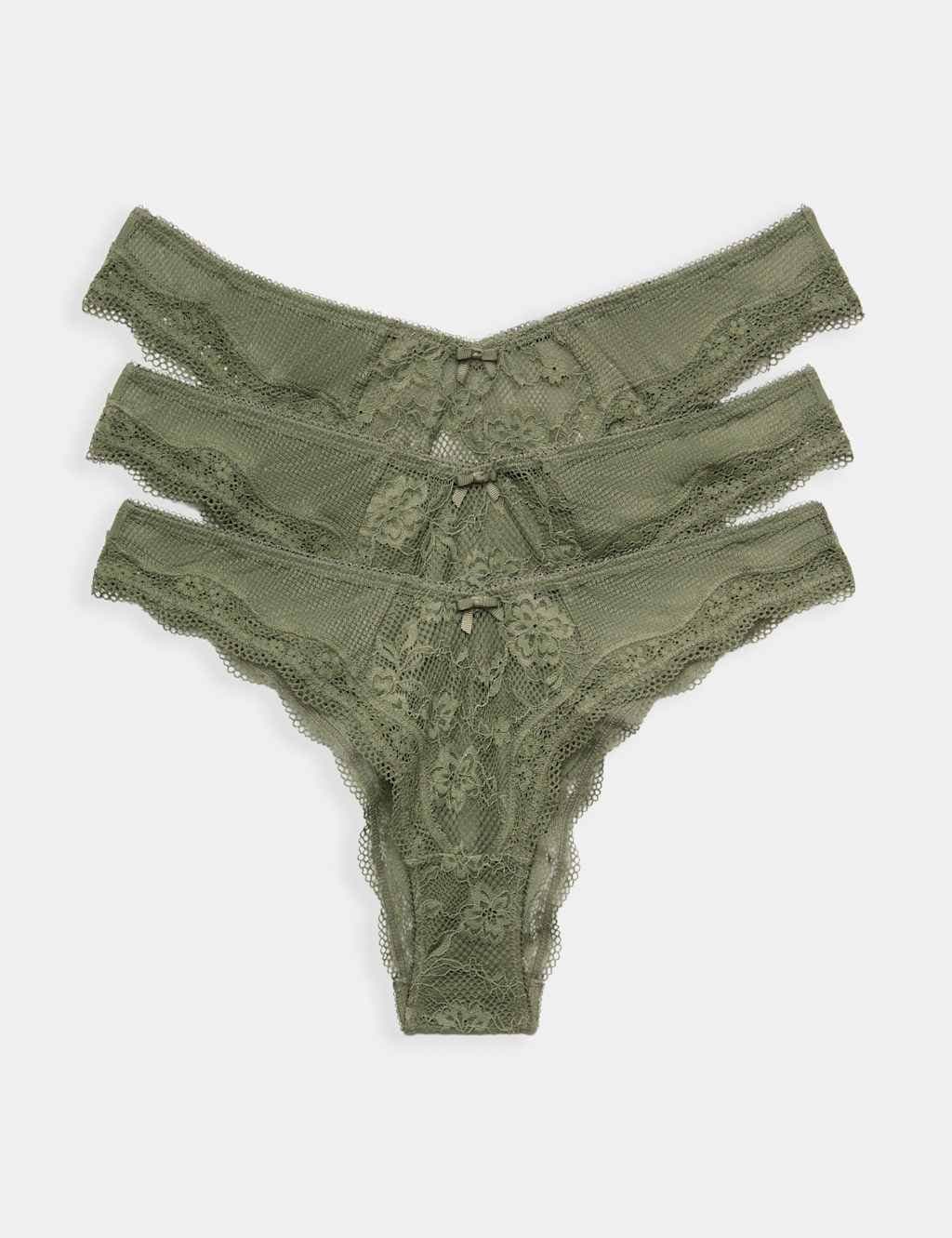 Marks & Spencer M&S 3pk Jasmine Lace Miami Knickers Khaki