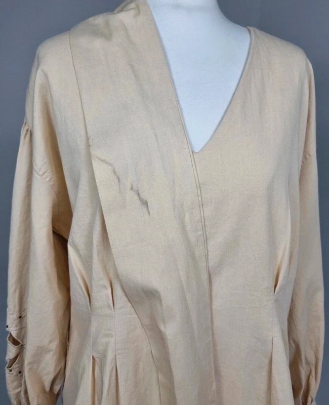 ASOS Asos thick cotton Beige yellowish blouse with belt size 16 floral women - 1