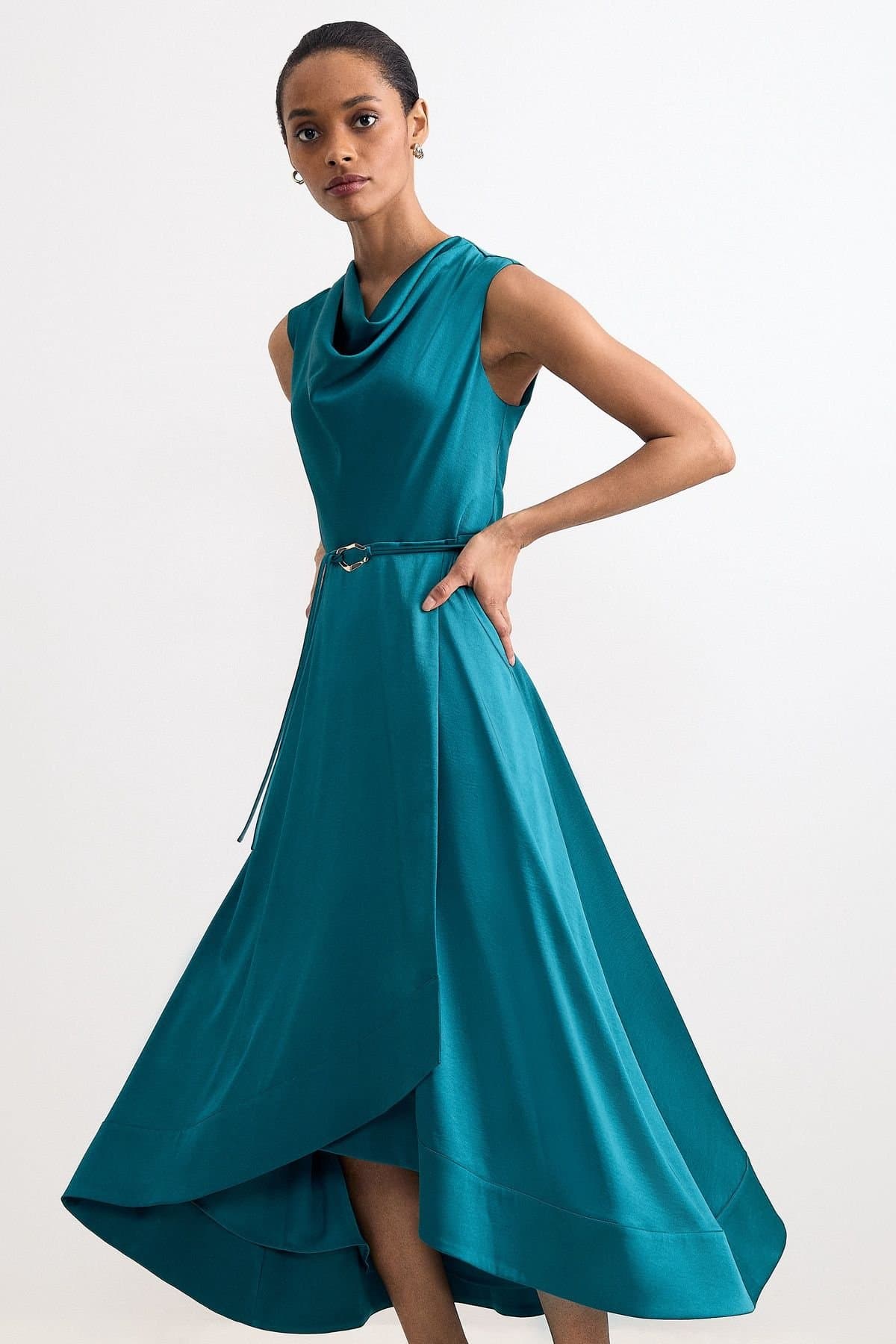 Phase Eight Phase Eight Women's Sabrianna Cowl Neck Belted Midi Dress in Teal
