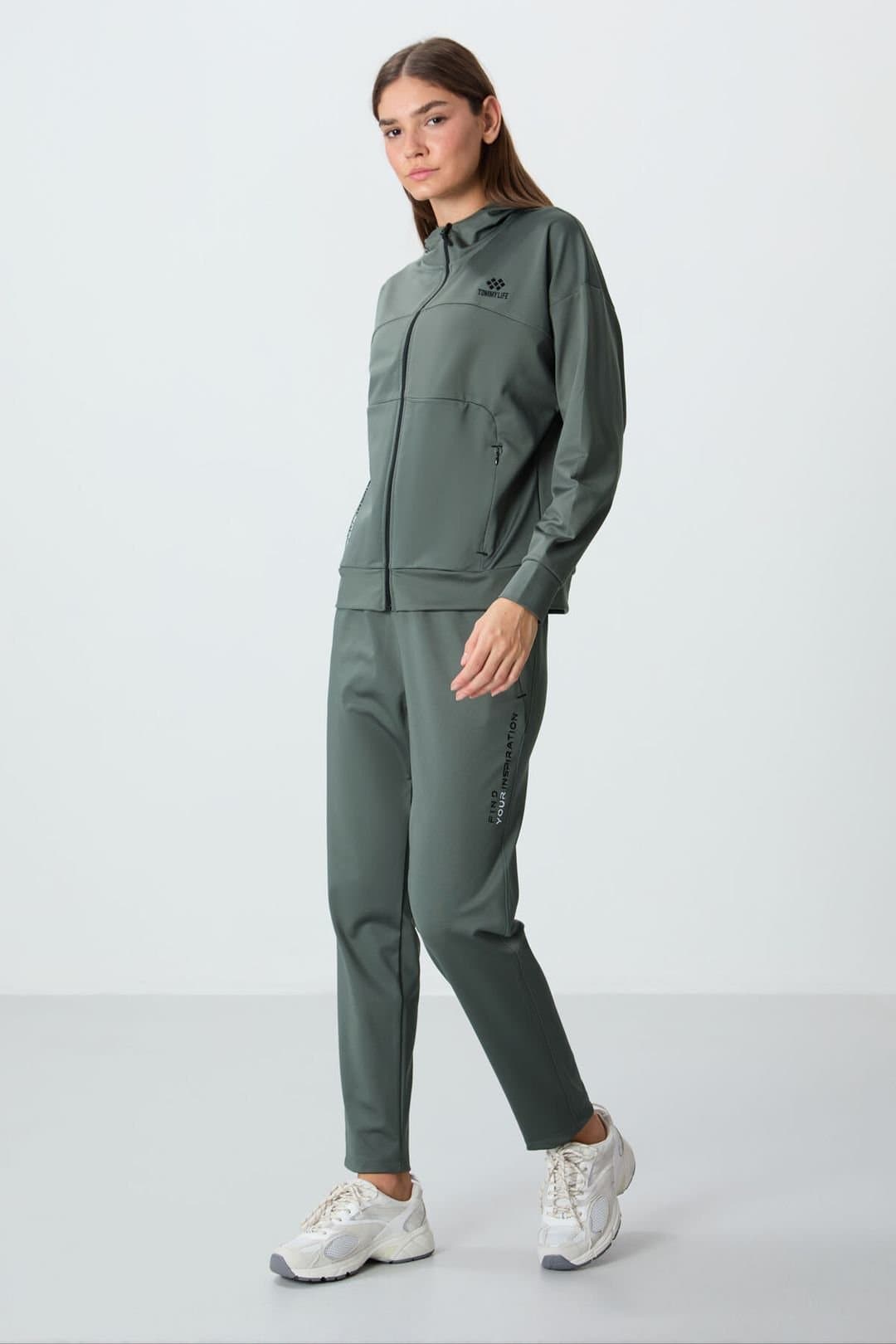 Tommy Life Tommy Life Women's Women's Hooded Zip Sweatshirt & Pants Set in Khaki
