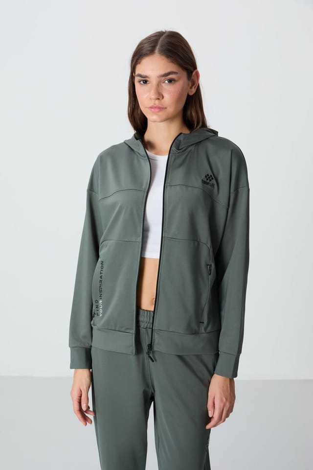 Tommy Life Tommy Life Women's Women's Hooded Zip Sweatshirt & Pants Set in Khaki - 2