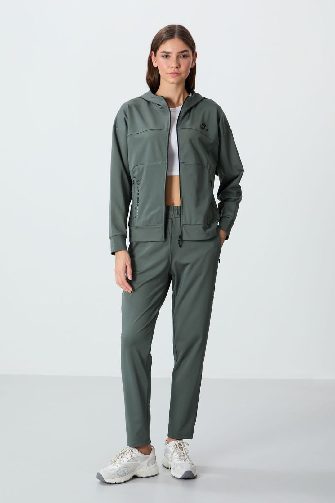 Tommy Life Tommy Life Women's Women's Hooded Zip Sweatshirt & Pants Set in Khaki - 4