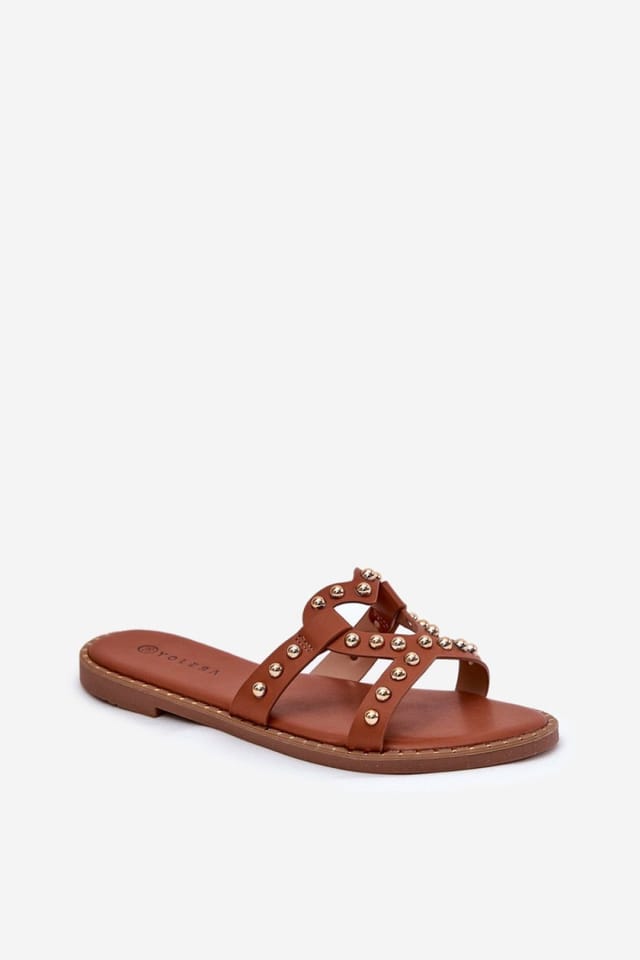 Love Lace Love Lace Women's Flat Heel Cutout Slip On Summer Sandals for Warm Days in Brown - 2