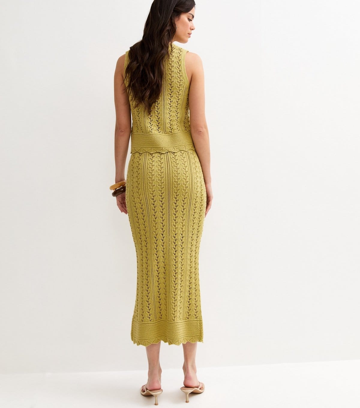 New Look Women's Green Cotton Rich Scallop Hem Pointelle Knit Skirt New Look - 4