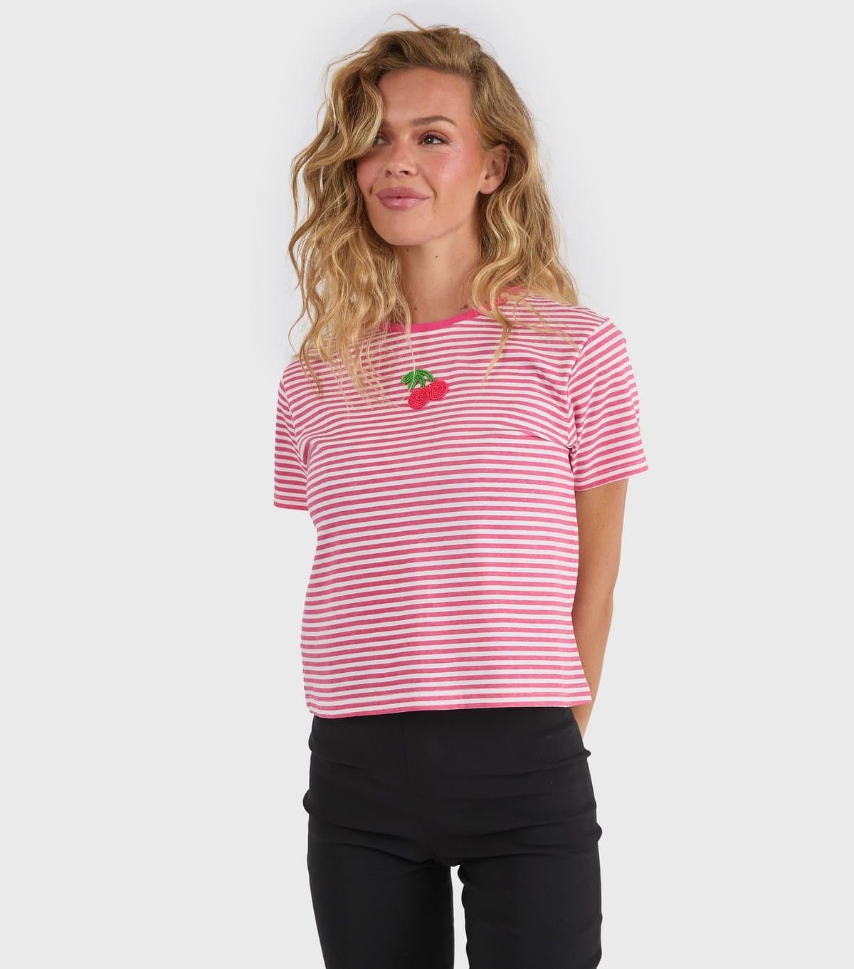 Skinnydip Skinnydip Pink Cotton Striped Baby Tee