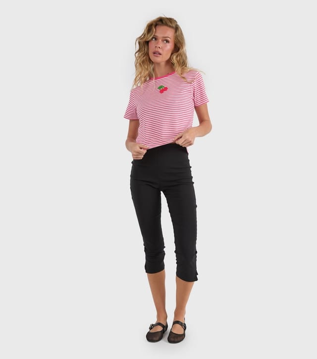 Skinnydip Women's Pink Cotton Striped Beaded Cherry Baby Tee Skinnydip New Look - 2