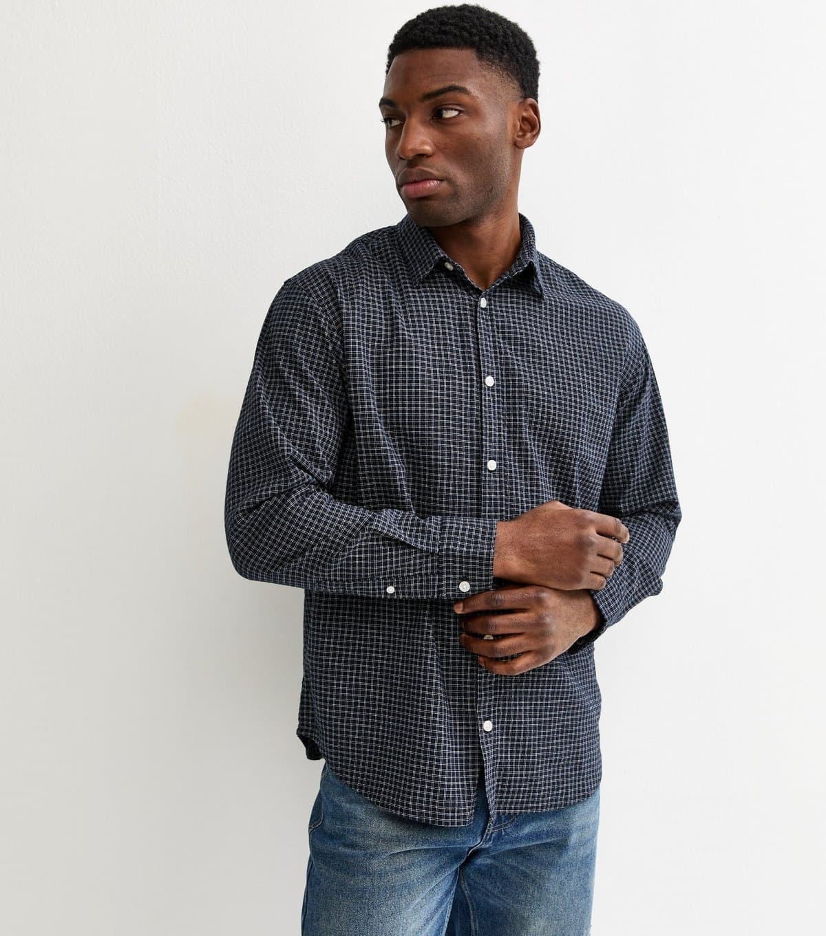 jack & jones Men's Navy Checked Seersucker Shirt Jack & Jones New Look