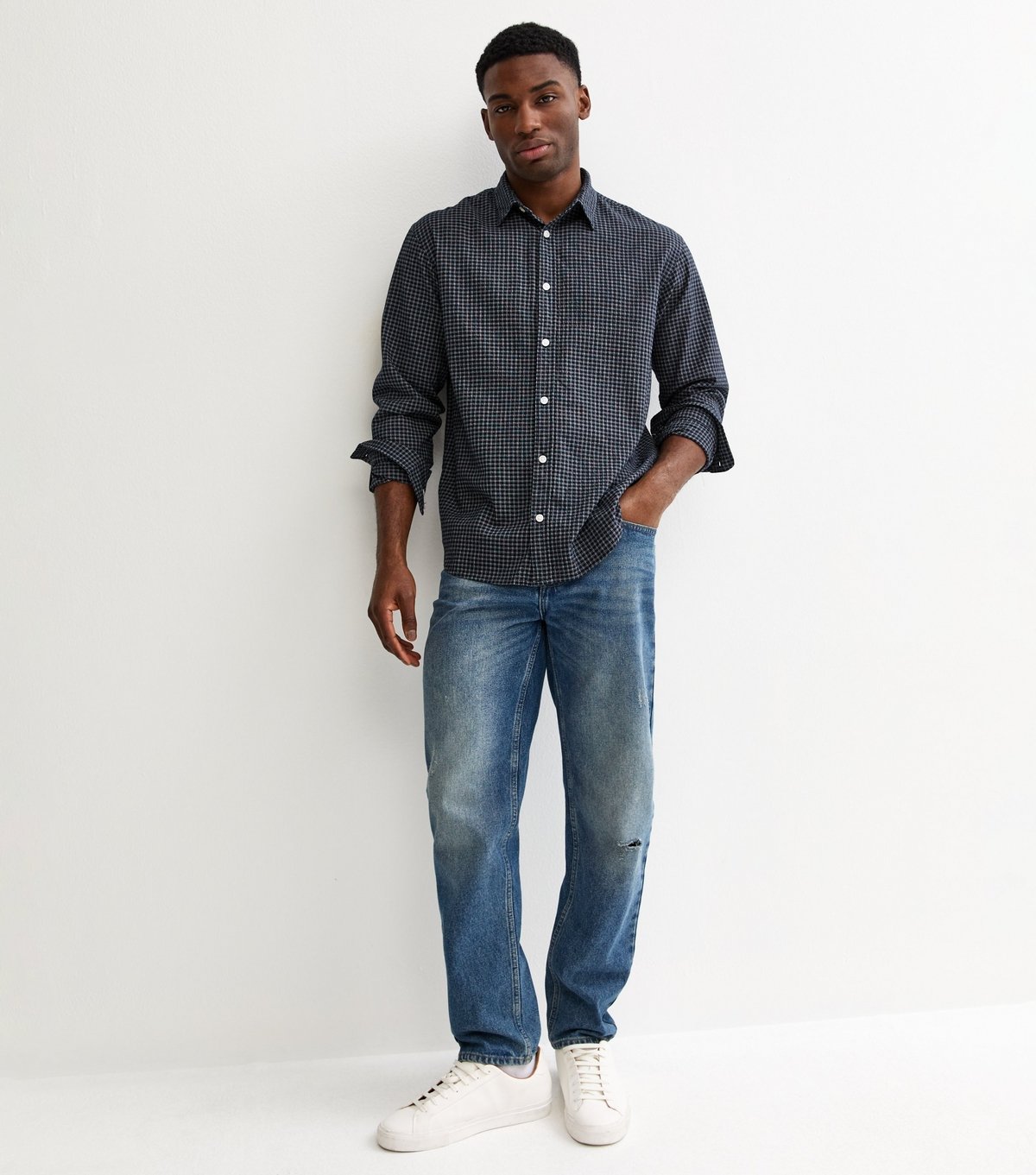 jack & jones Men's Navy Checked Seersucker Shirt Jack & Jones New Look - 3