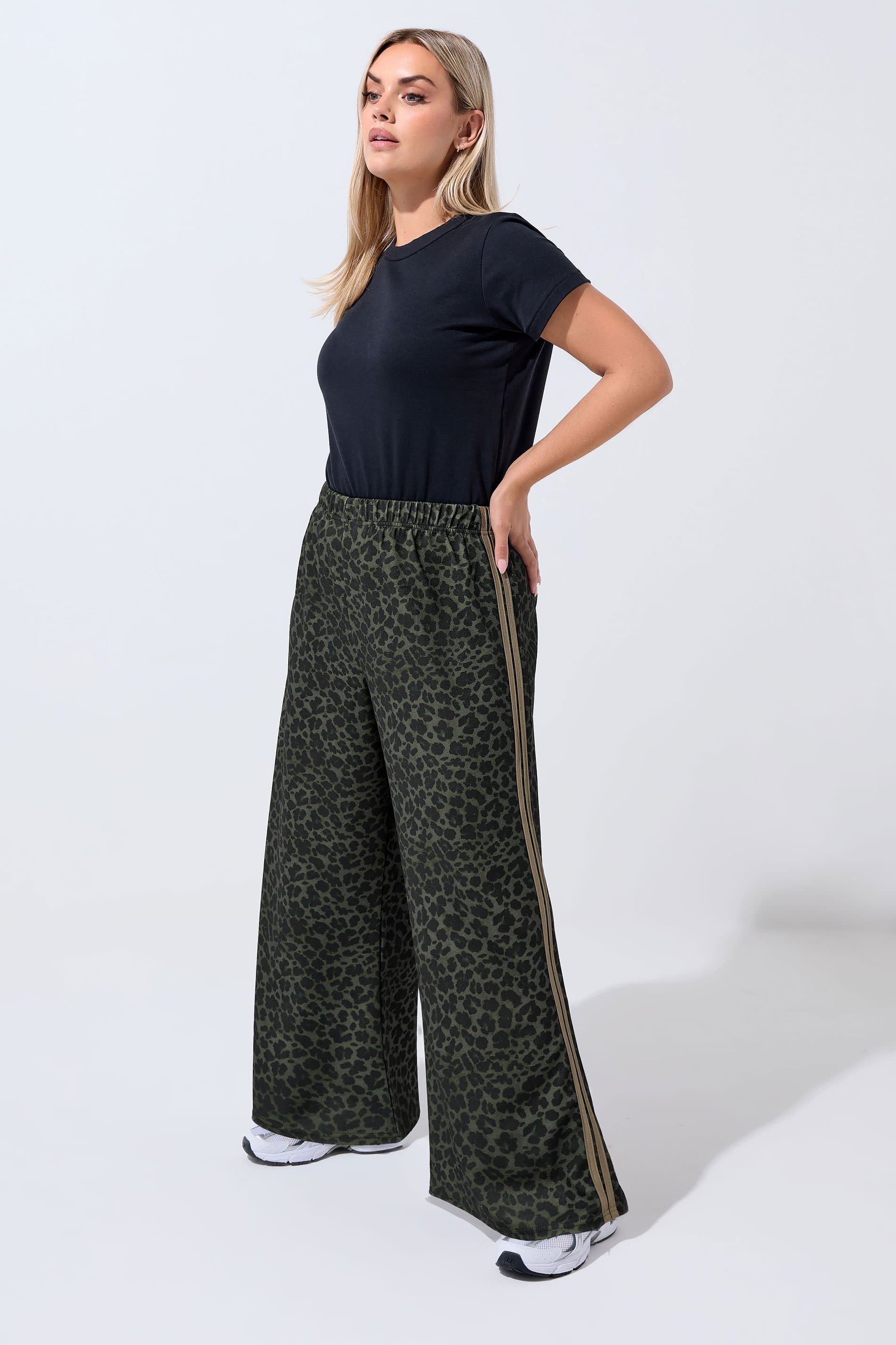 Limited Collection Plus Size Khaki Green Leopard Side Stripe Wide Leg Trouser