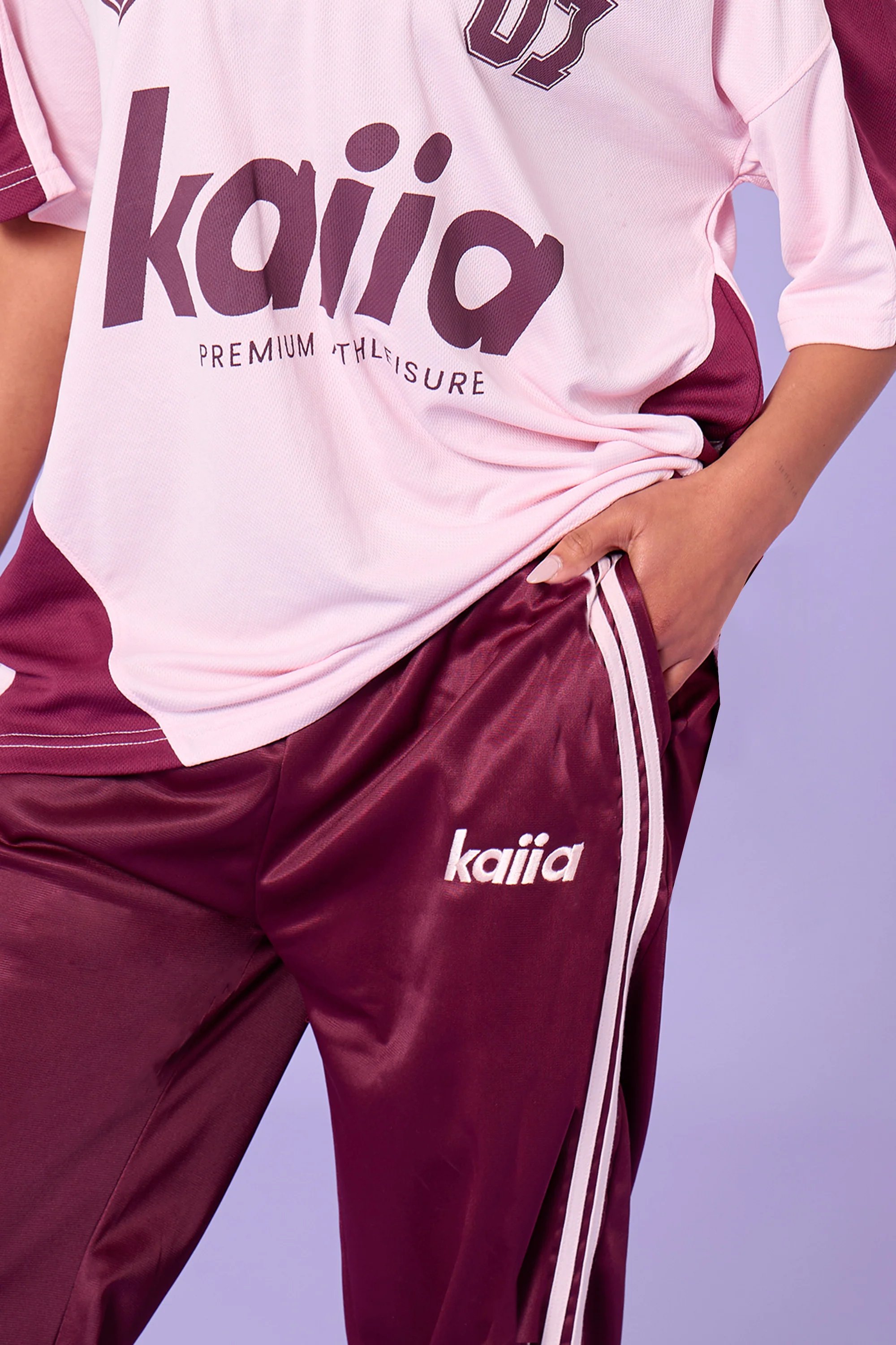 Kaiia Kaiia Side Stripe Tricot Joggers Burgundy & Pink - 2