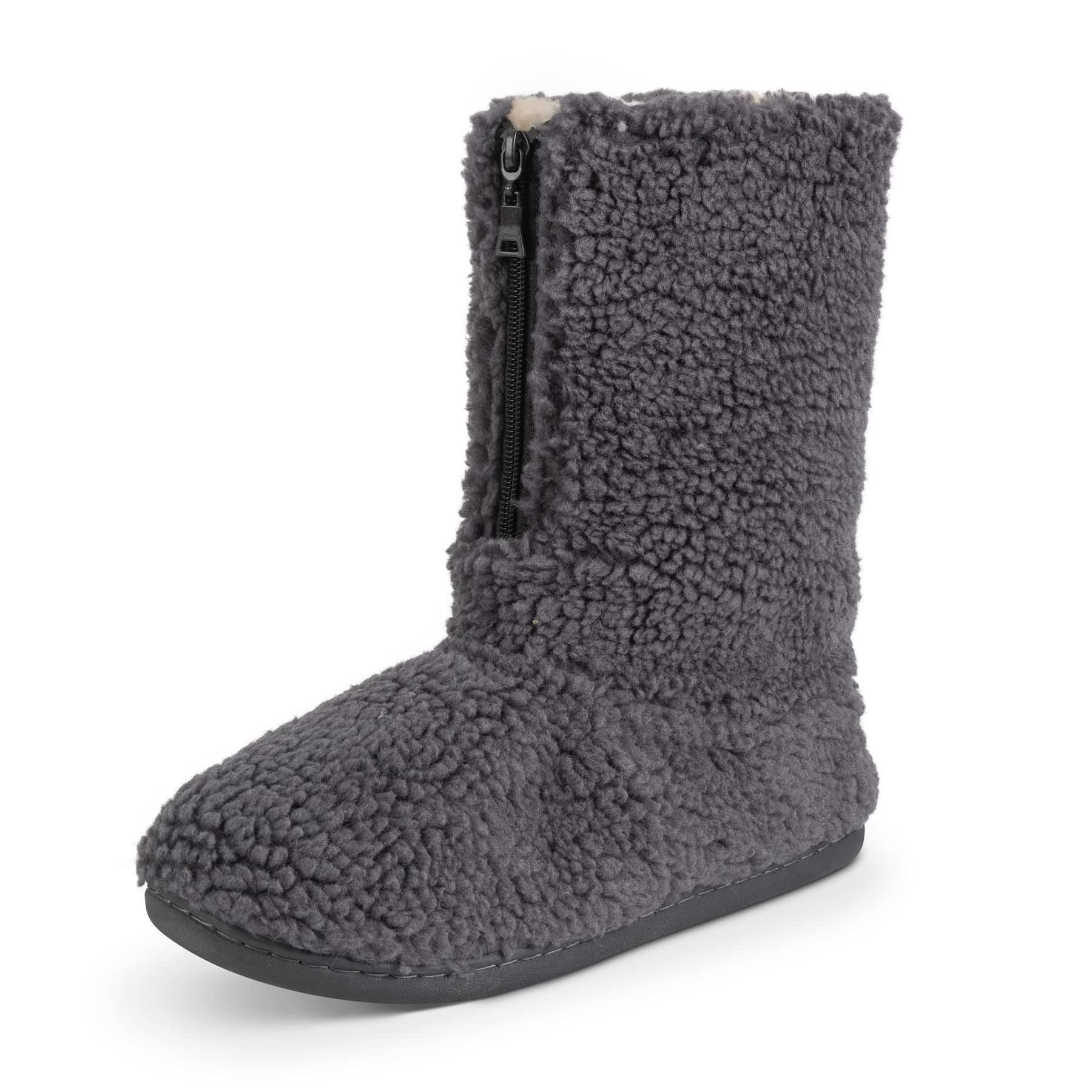 Viva VIVA Polar Men's Anti-Slip Memory Foam Indoor Soft Sherpa Slipper Boots in Dark Grey