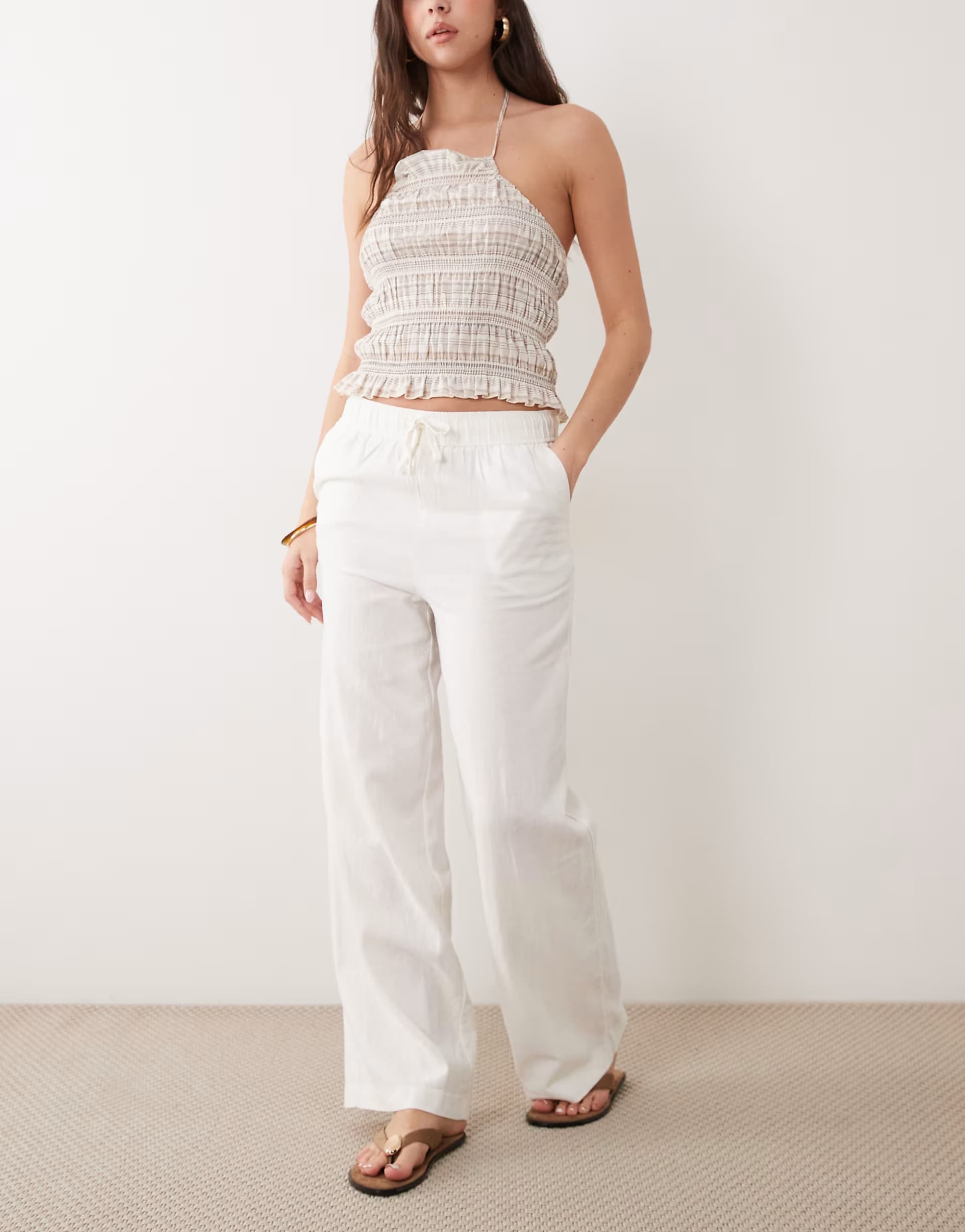 ASOS New Look linen blend wide leg trousers in white