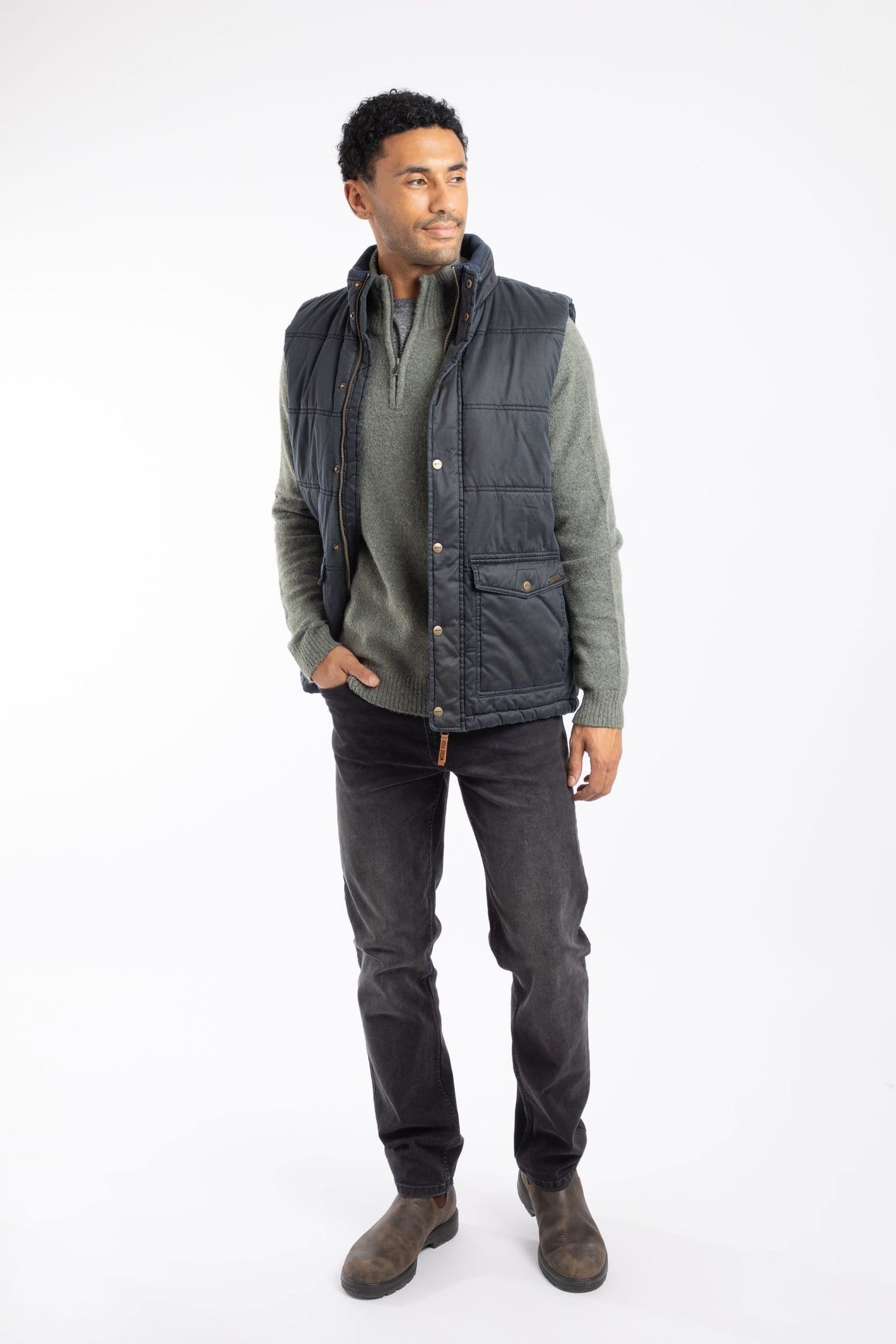 Weird Fish Weird Fish Men's Dover Wadded Gilet in Navy - 4