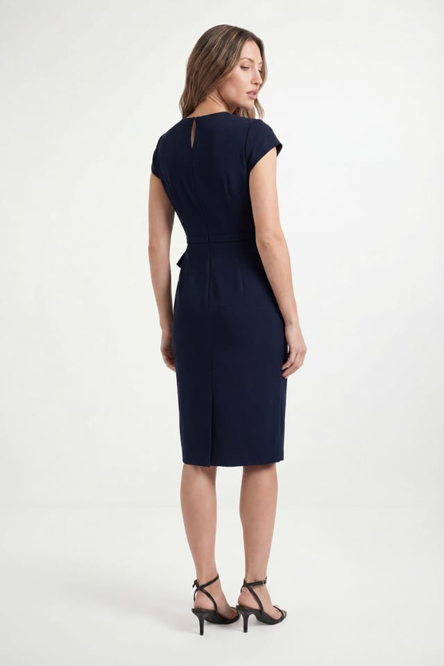 Wallis Wallis Women's Petite Crepe Pleat Ruffle Midi Dress in Navy - 2