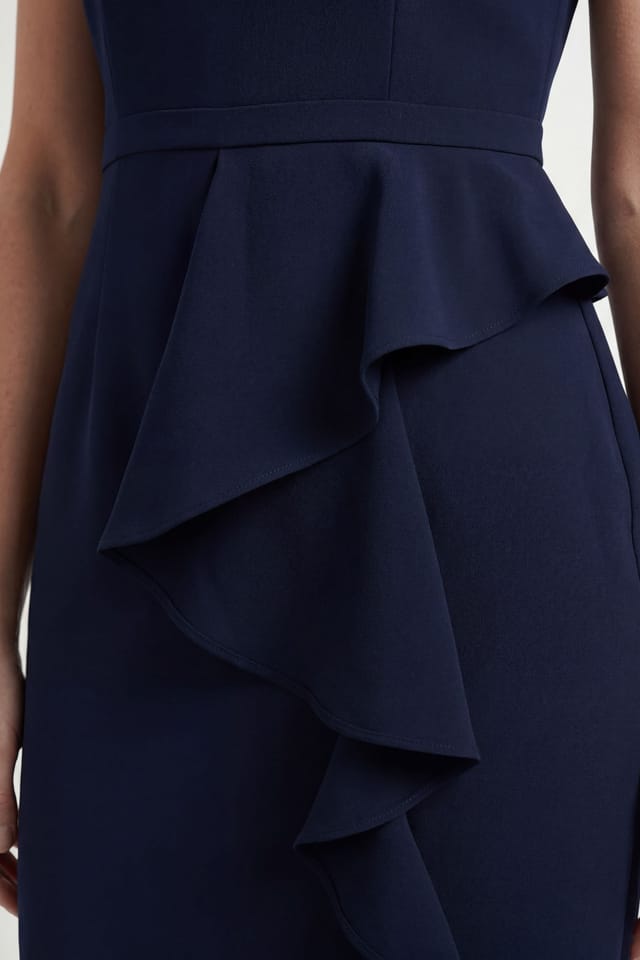 Wallis Wallis Women's Petite Crepe Pleat Ruffle Midi Dress in Navy - 3