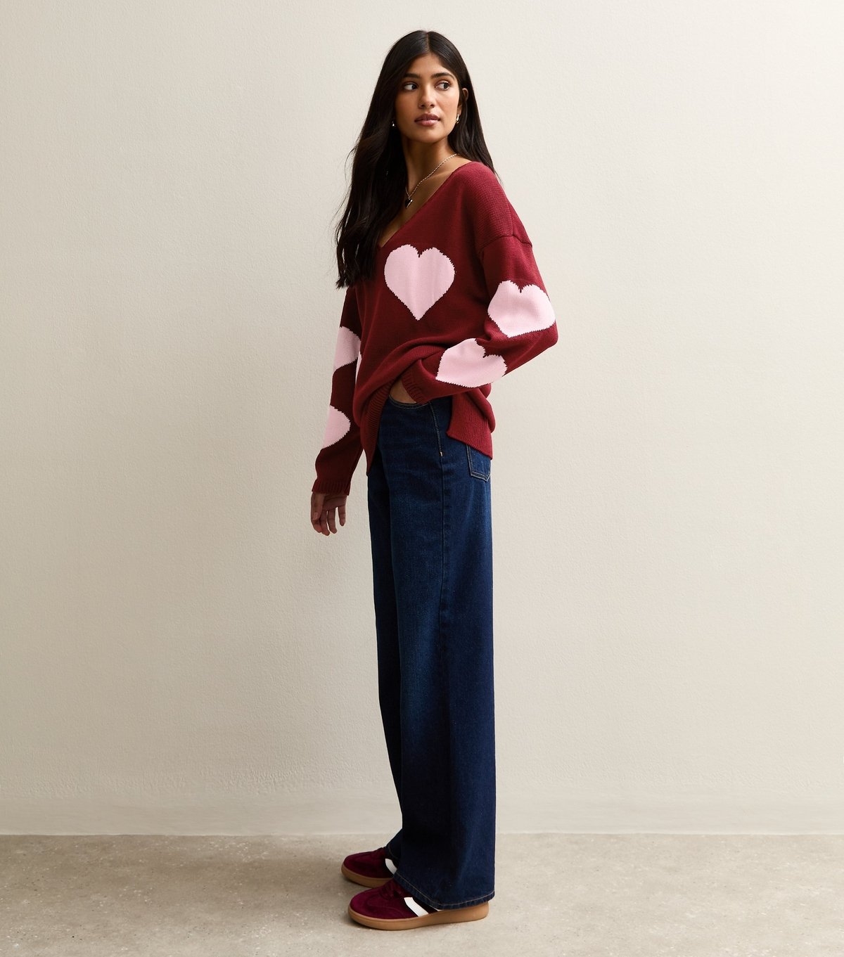 Gini London Women's Bright Red Oversized Heart Knit Jumper Gini London New Look - 2