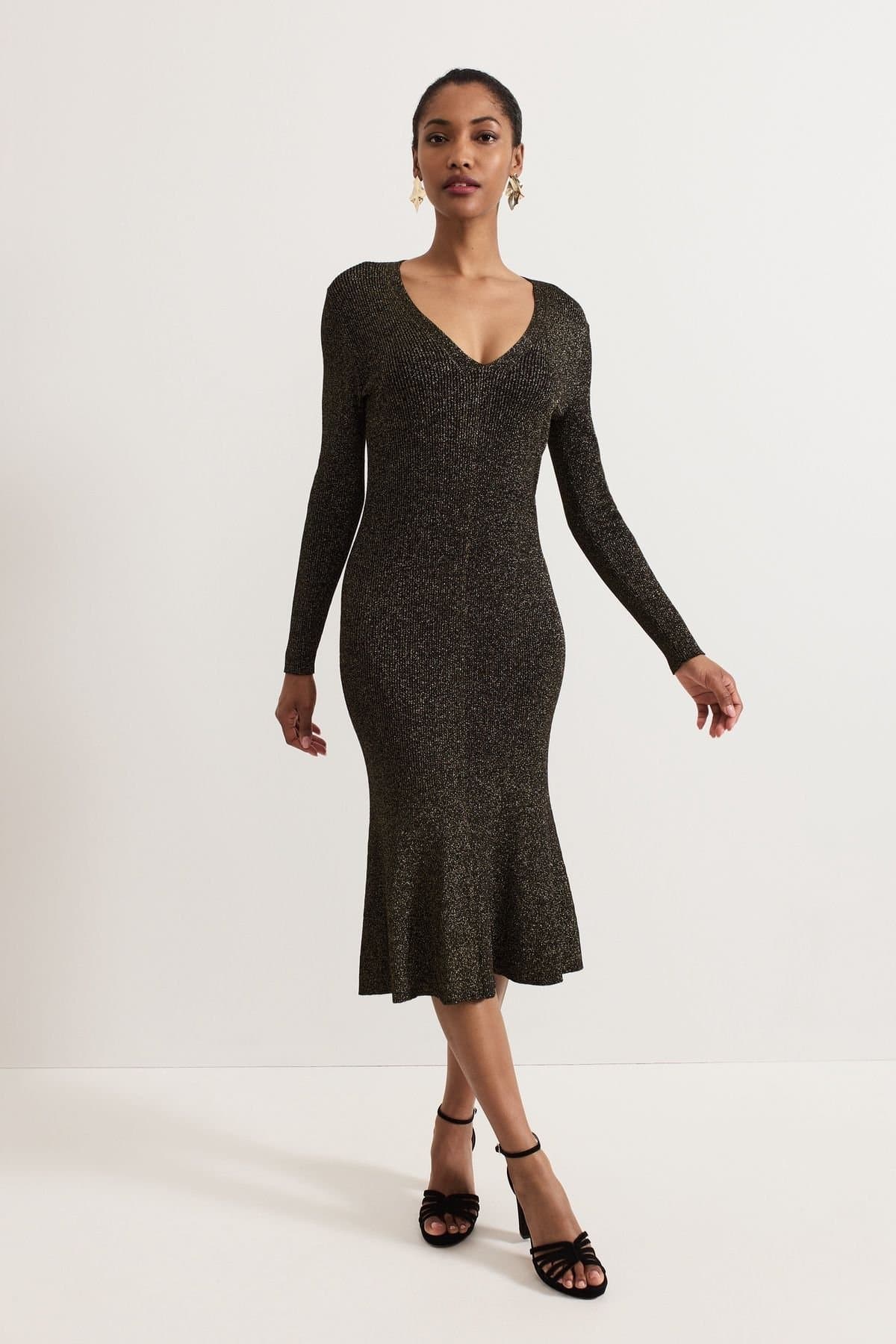 Phase Eight Phase Eight Women's Tillie Lurex Flippy Hem Dress in Metallic Gold