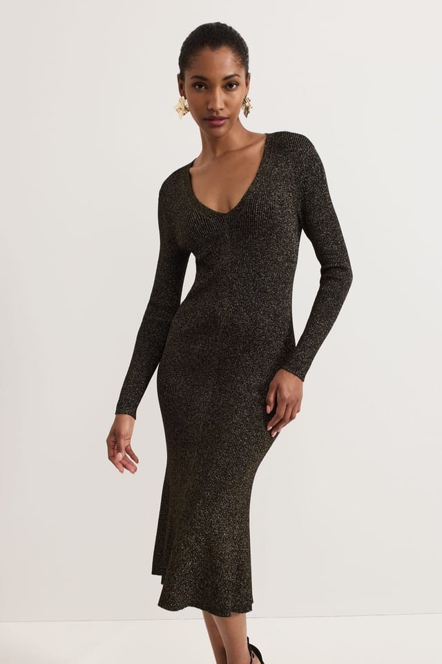 Phase Eight Phase Eight Women's Tillie Lurex Flippy Hem Dress in Metallic Gold - 3