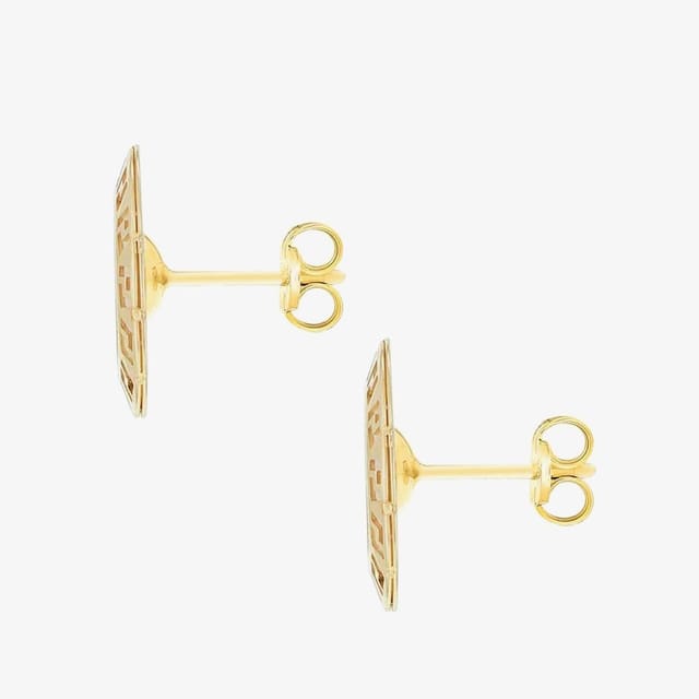 T.H.Baker T.H.Baker Women's 9ct Yellow Gold Mother of Pearl Grecian Key Disc Stud Earrings 1.59.0849 - 2