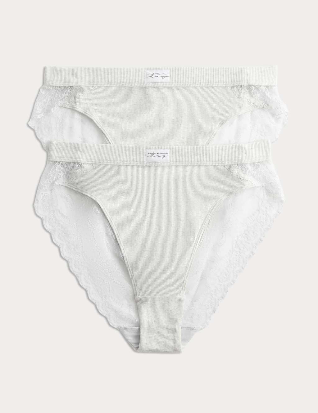 Marks & Spencer M&S 2 Pack Juni Cotton Rib High Waisted High Leg Knickers Grey Marl