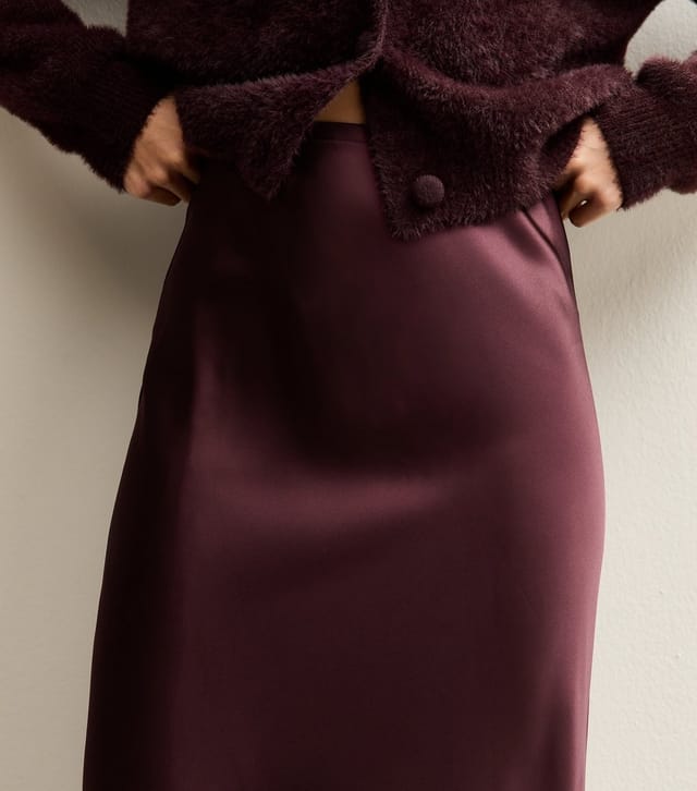 New Look Women's Dark Burgundy Satin Bias Cut Midi Skirt New Look - 2